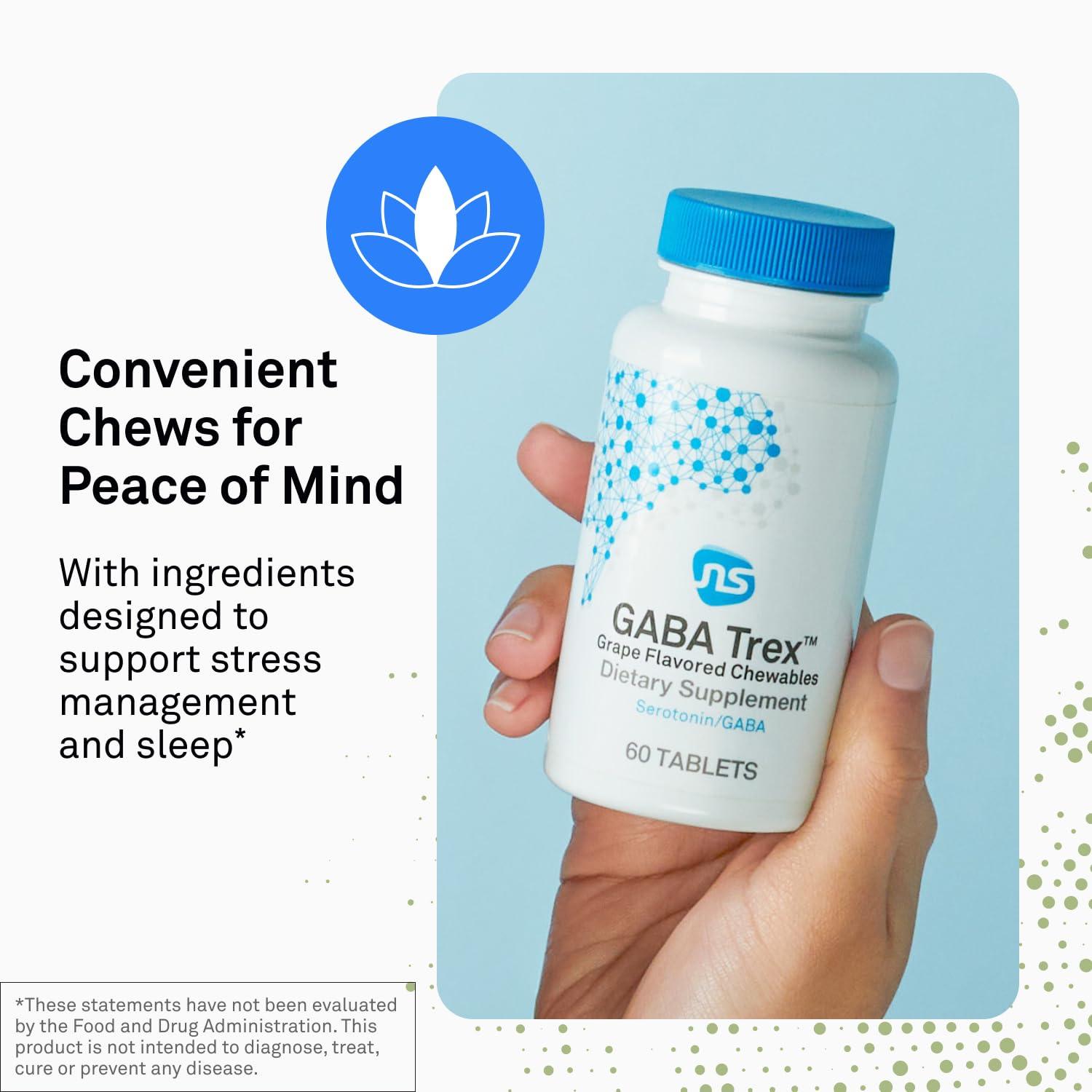 NeuroScience Neuorscience GABA Trex L Theanine Supplement - Calm Aid for Daytime Stress Support & Evening Relaxation - Chewable Grape-Flavored Tablets - Vegan & Non-GMO (60 Tablets)