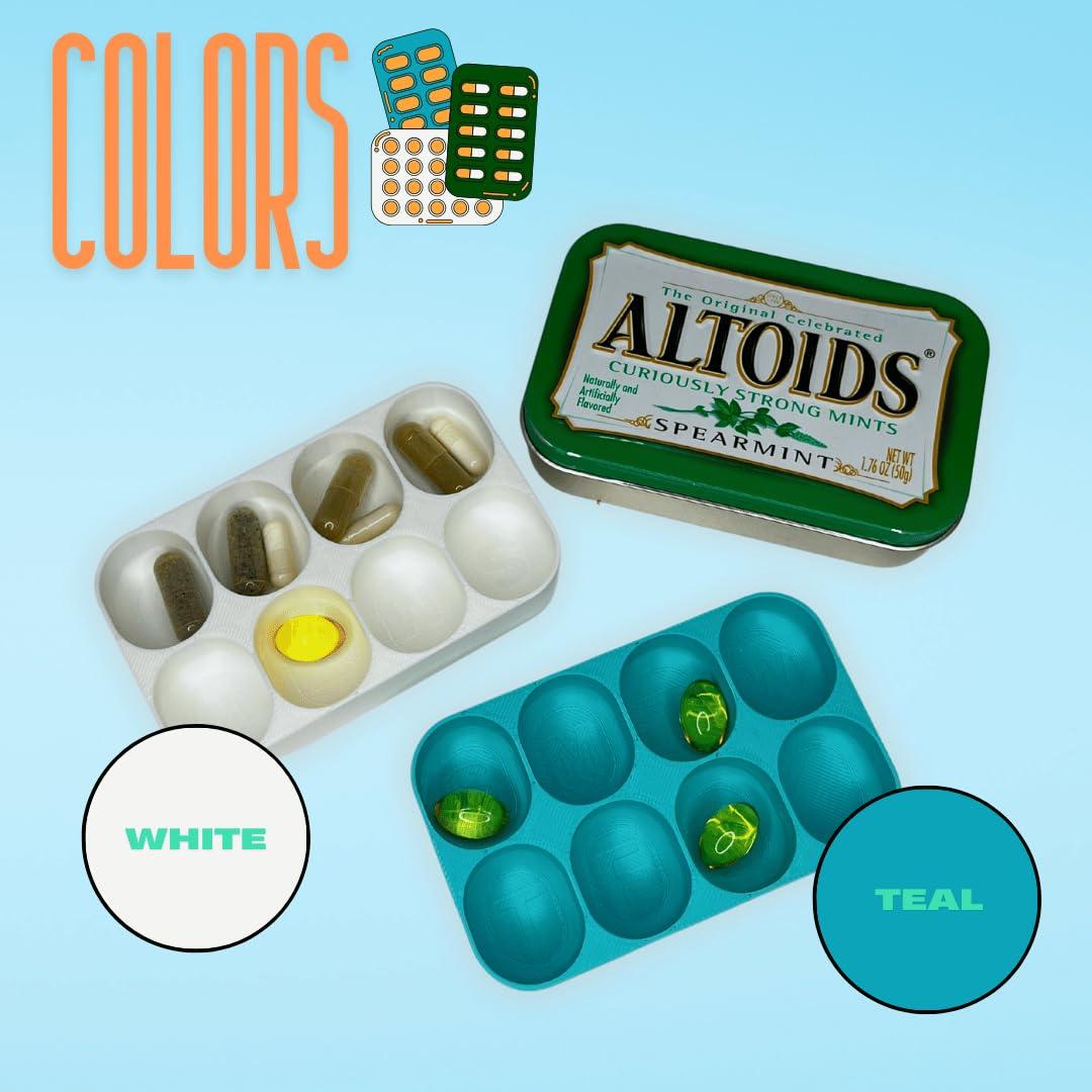 Chatelet Pill Organizer Insert Compatible with Altoid Tin Cans | Reuse Cans for Discreet Pill Storage | 7 Day Outline Embedded Pill Dispenser | Made in USA (Teal)