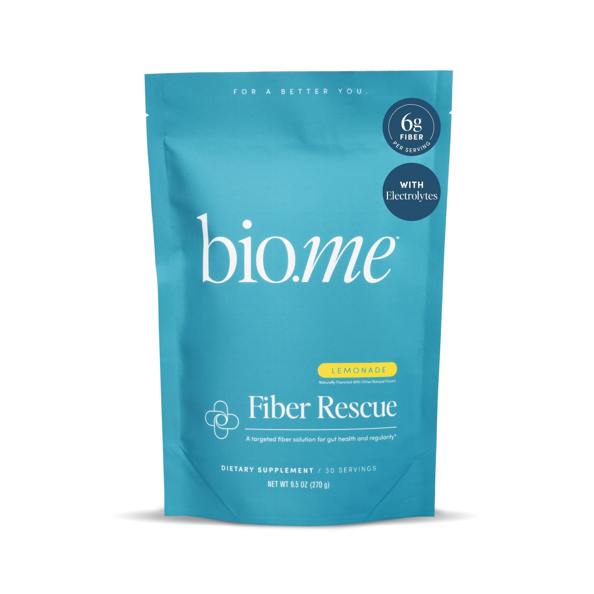 Bio.me Fiber Rescue - Psyllium Husk Powder for Digestive Health & Bloating Relief, Sugar Free Lemonade Flavored Prebiotic Soluble Fiber Powder, Non-GMO Fiber Supplement Powder, Gluten Free - 30 Servings