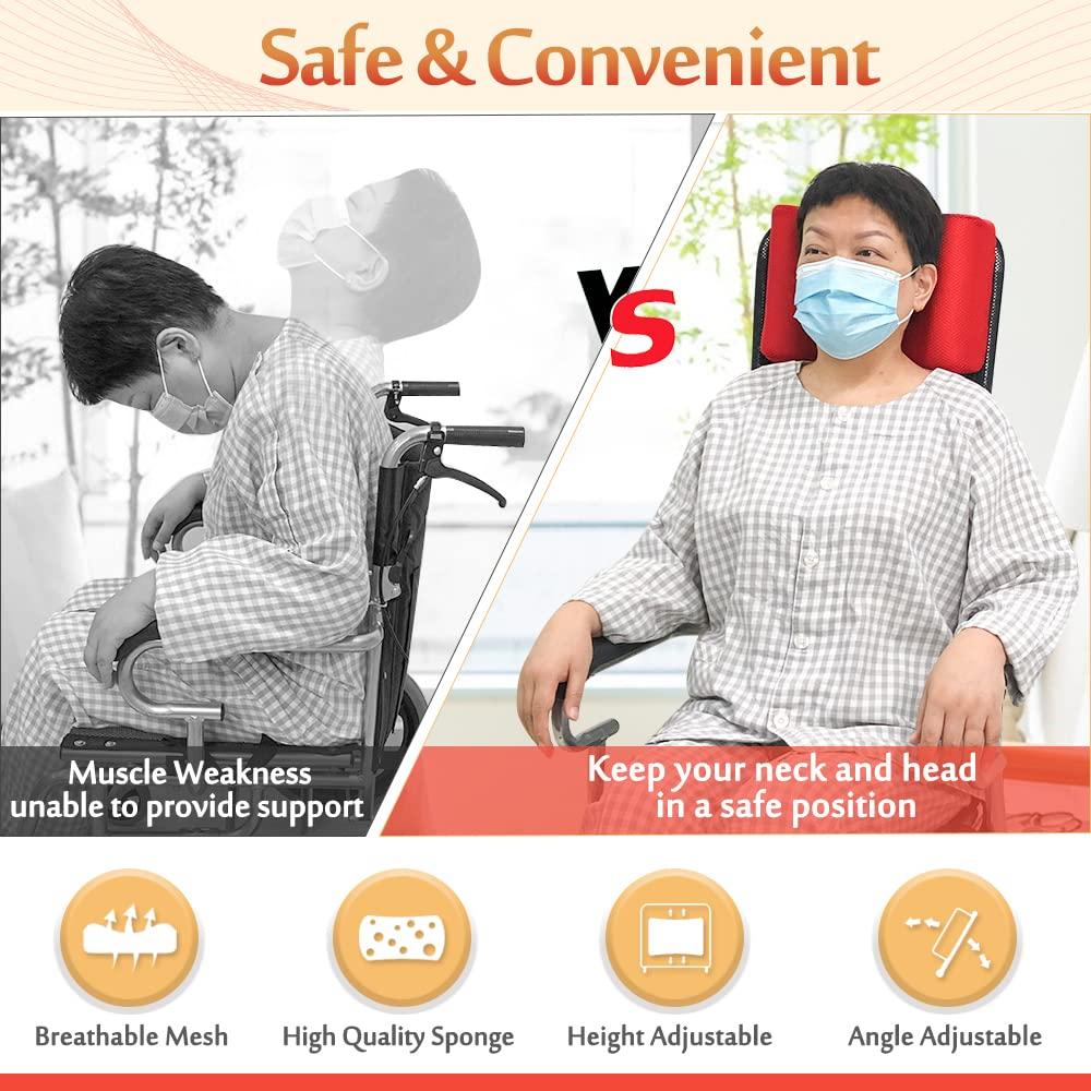 Mybow Wheelchair Headrest Neck Support Head Positioning Pillow Medical Neck Surgery Foam Wedge Keep Head Straight Immobilizer Back Support Cushion Headrest Attachment for Wheelchair Accessories Seniors