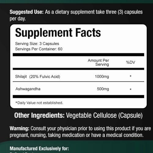 Blast Supplements Shilajit Capsules 1000mg & Ashwagandha Supplements 500mg (180 Capsules) Pure Himalayan Shilajit - Stronger Than Authentic Shilajit Resin (20% Fulvic Acid Supplement) - Ashwagandha Capsules