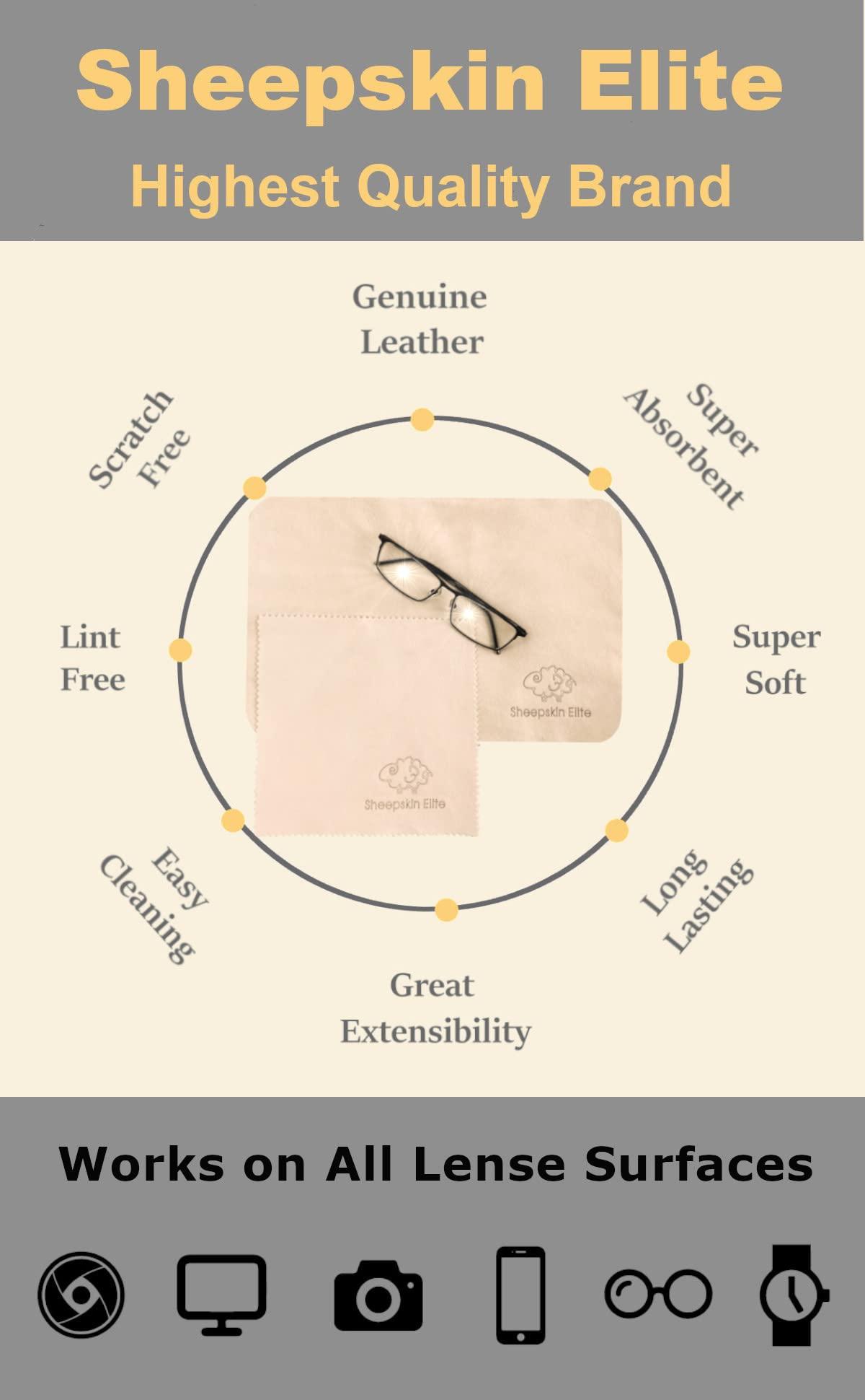 SHEEPSKIN ELITE Natural Chamois Leather Eyeglass Cleaning Cloth Camera Lens Cleaning Cloths Screen Cleaning Cloth Glasses Cleaning Cloth Tablets Chamois Cleaning Cloths for Eyeglasses (3 Packs, 2 Large, 1 Small)