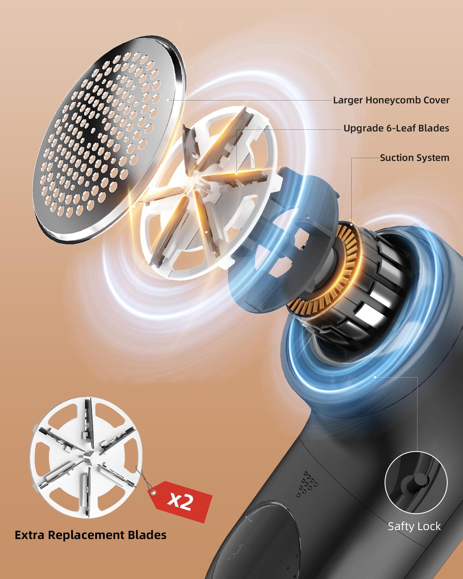 KIDEE Fabric Shaver Lint Remover, Rechargeable Lint Shaver with 6-Leaf Blades, Sweater Defuzzer, Quickly Remove Fuzz Lint Balls for Clothes, Sweater, Couch, Blanket, Curtain, Wool, Cashmere