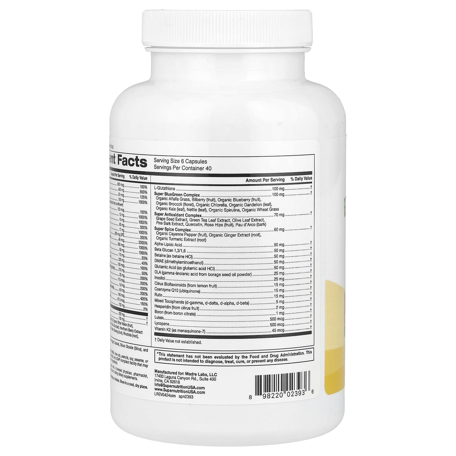 Super Nutrition Super Nutrition Super Immune+ Multivitamin, Iron Free, 240 Veggie Capsules