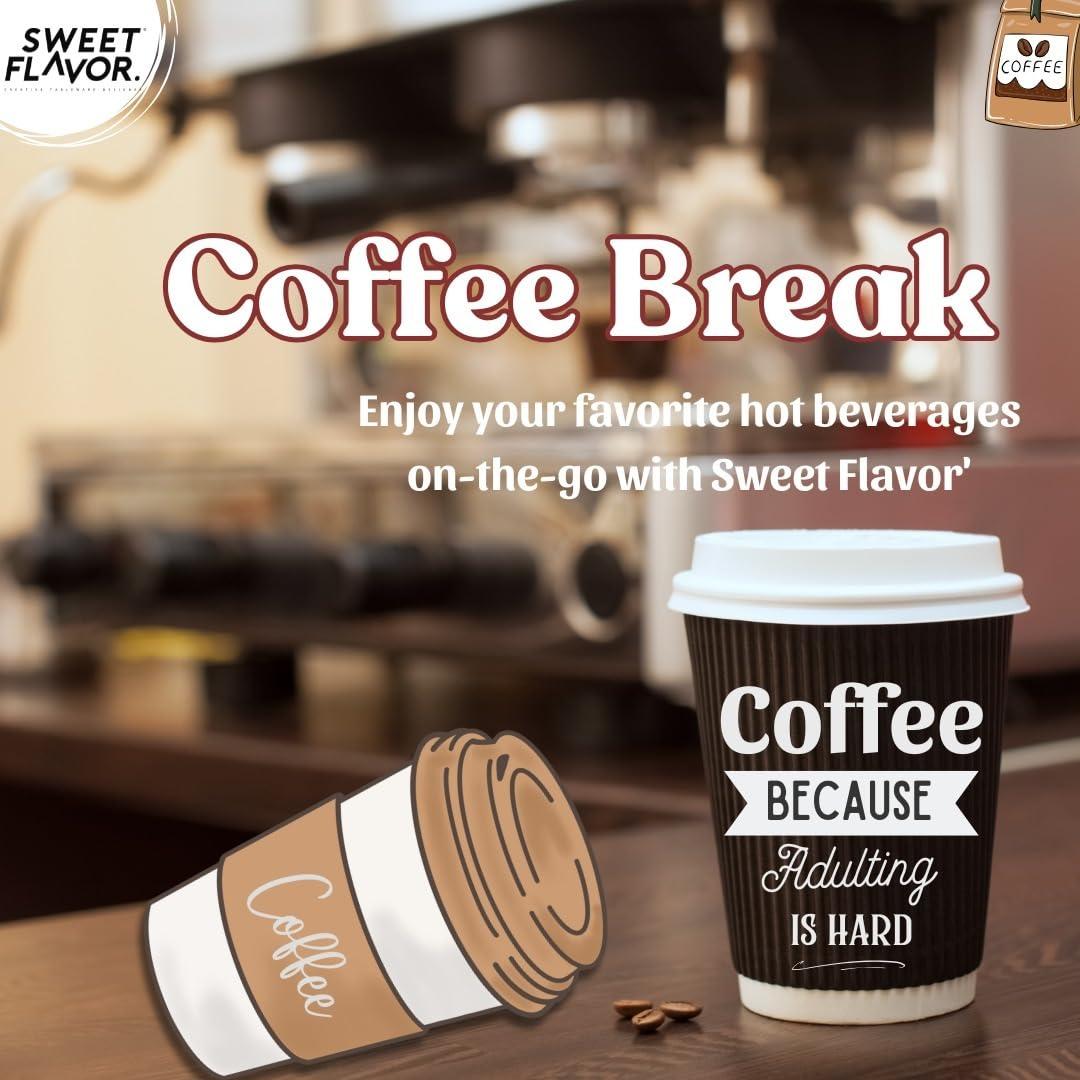 SWEET FLAVOR Disposable Coffee Cups 12oz 500 Pack Black Paper Cups, Ripple Wall Design Hot & Cold Beverage, Eco-Friendly & Recyclable Insulated Coffee Cup Disposable Drinking Cups Suitable Party, Picnic