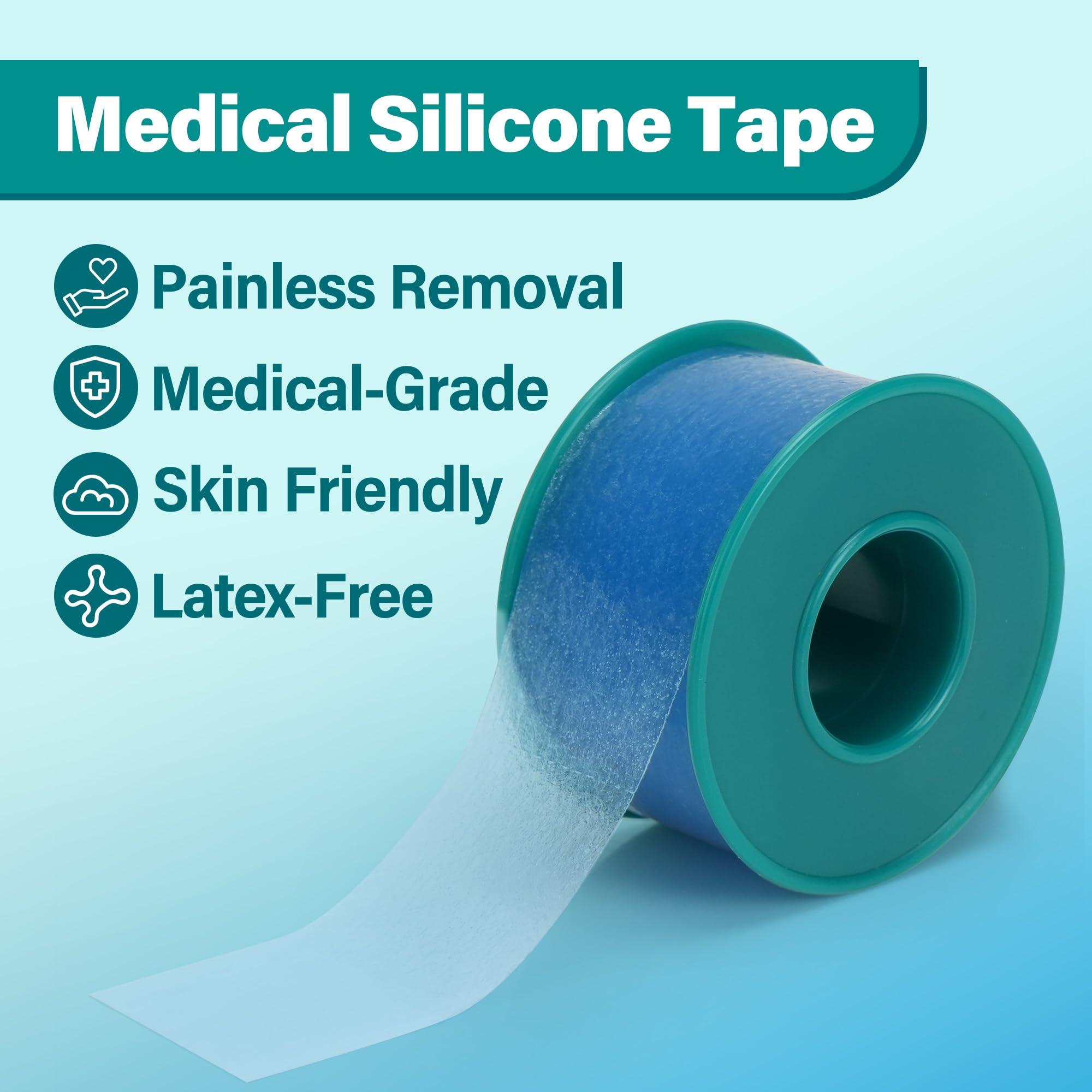 LotFancy LotFancy Medical Silicone Tape, 2Rolls 1”×5.5 Yds, Waterproof Adhesive Surgical Tape, Soft Skin Tape for Surgery First Aid, Wound, Bandage and Sensitive Skin