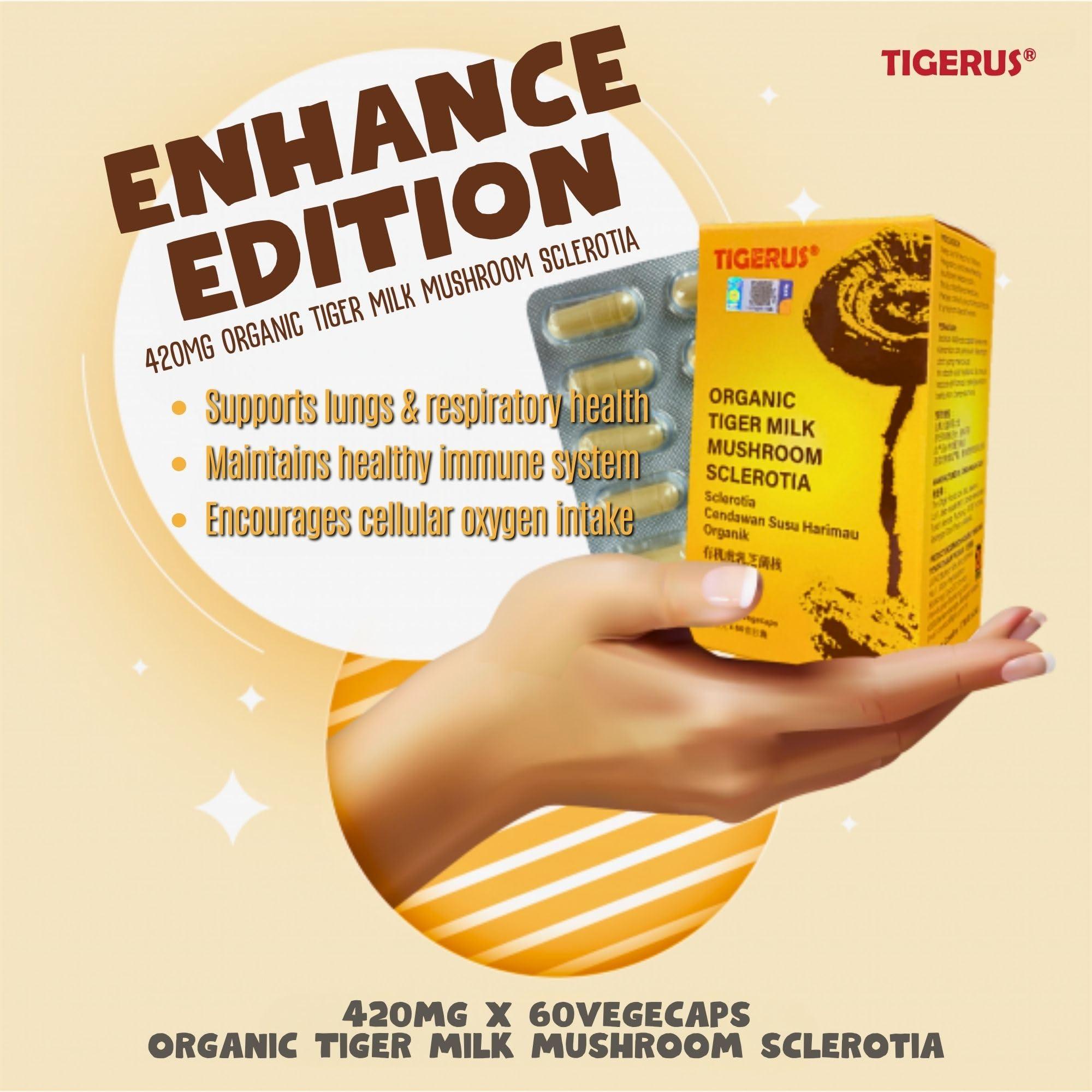 TIGERUS TIGERUS Tiger Milk Mushroom (LiGNO TM02 Lignosus rhinocerus Sclerotia) Malaysia, Lung Respiratory Immune Support 420mg x 60 vegecap