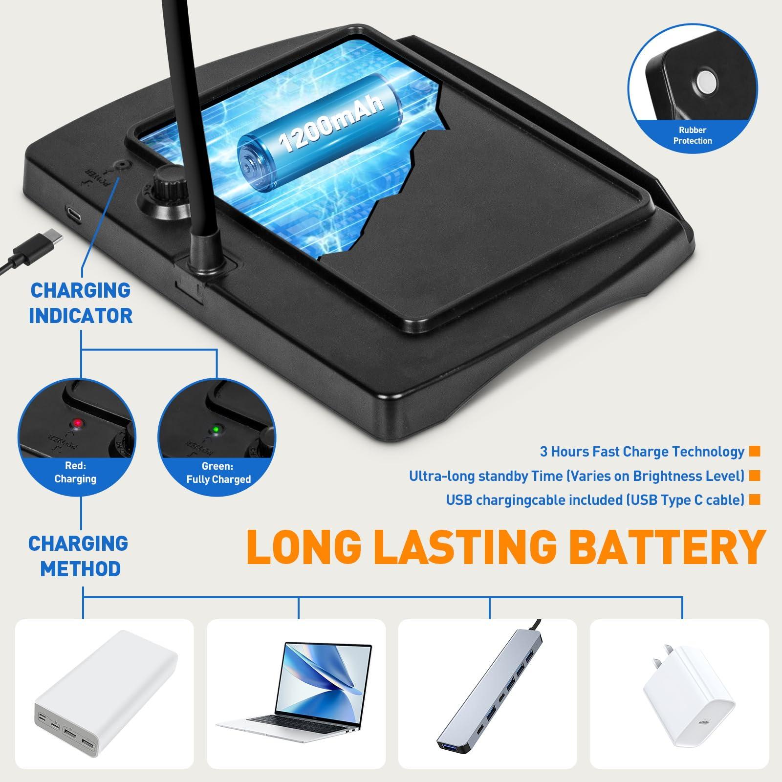 NUEYiO 10X Rechargeable Full Page Magnifier for Reading, NUEYiO 10.6*7.8\" Large Handheld Magnifying Glass with Light and Stand, 50 LED Lights & 3-IN-1 Gooseneck Magnifying Lamp for Seniors Close Work Craft