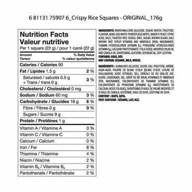 Great Value Great Value Crispy Rice Squares, 176g/6.2oz, Imported from Canada}