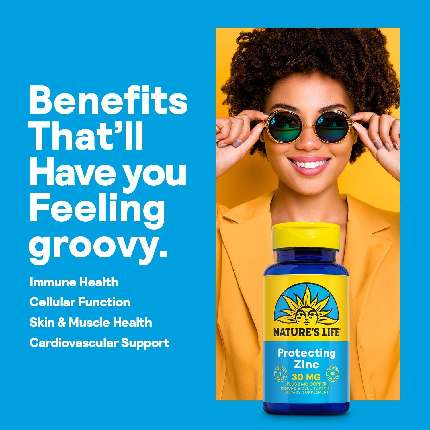 Nature\'s Life Nature\'s Life Zinc Picolinate 30mg Plus 2mg of Copper - Chelated Zinc Supplement for Immune, Cardiovascular, Skin, Cellular Function, and Muscle Support - 60-Day Guarantee - 50 Servings, 50 Capsules