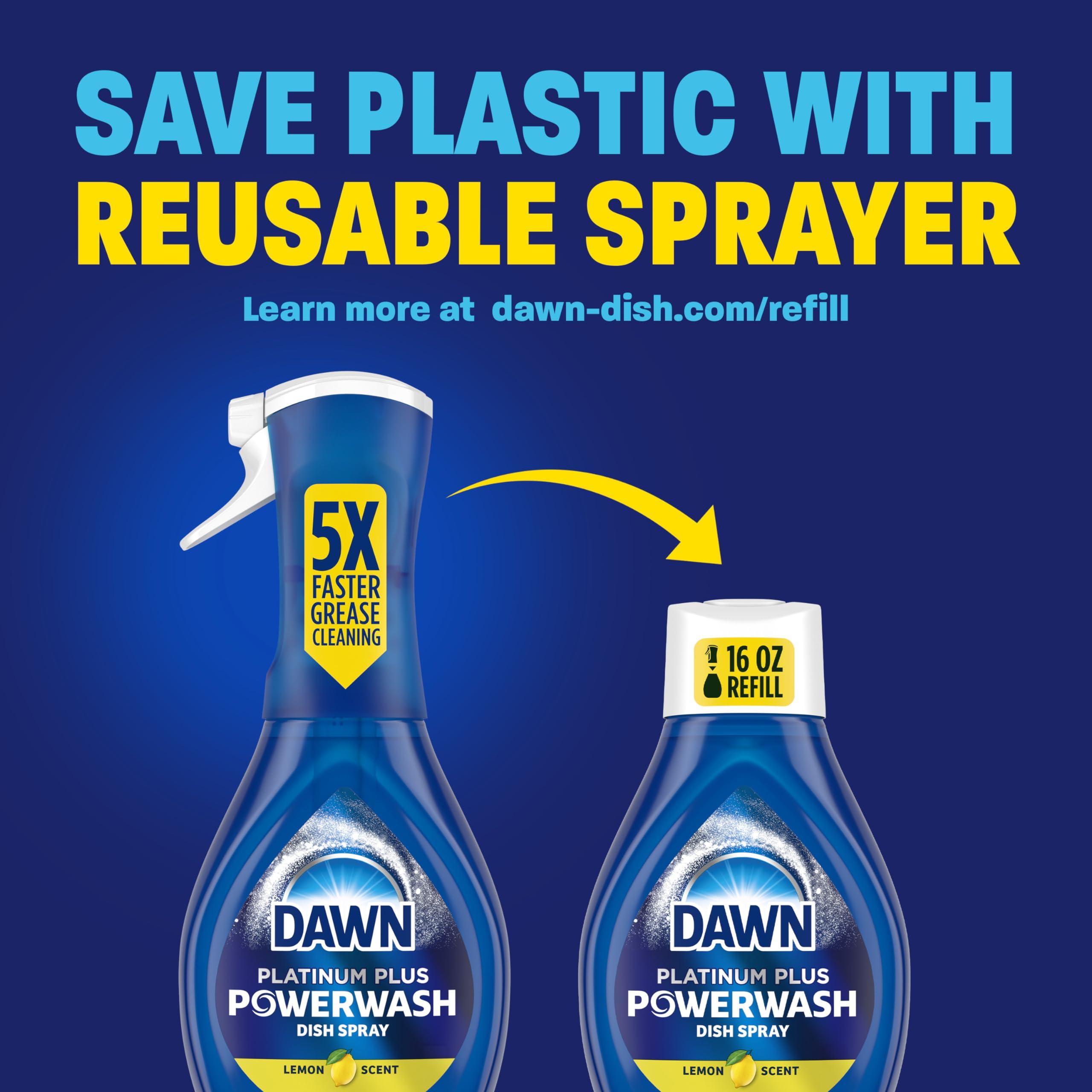 Dawn Dawn Powerwash Spray, Dish Soap, Dishwashing Liquid, Cleaning Supplies, Lemon, 1 Starter Kit + 3 Refills, 4 units of 16oz (64oz)