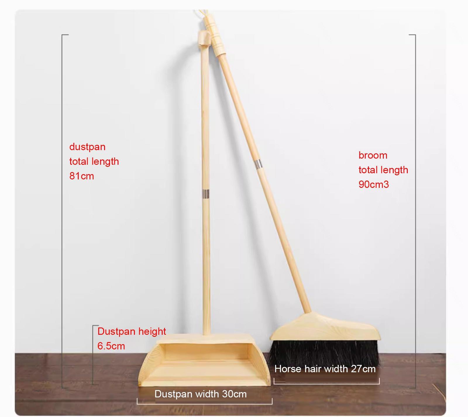 VIDECOR VIDECOR Wooden Broom and Dustpan Long Handle Bristles Upright Set for Home Kitchen Lobby,Household Dust Pan Combo, for Indoor Outdoor Household Cleaning and Sweeping