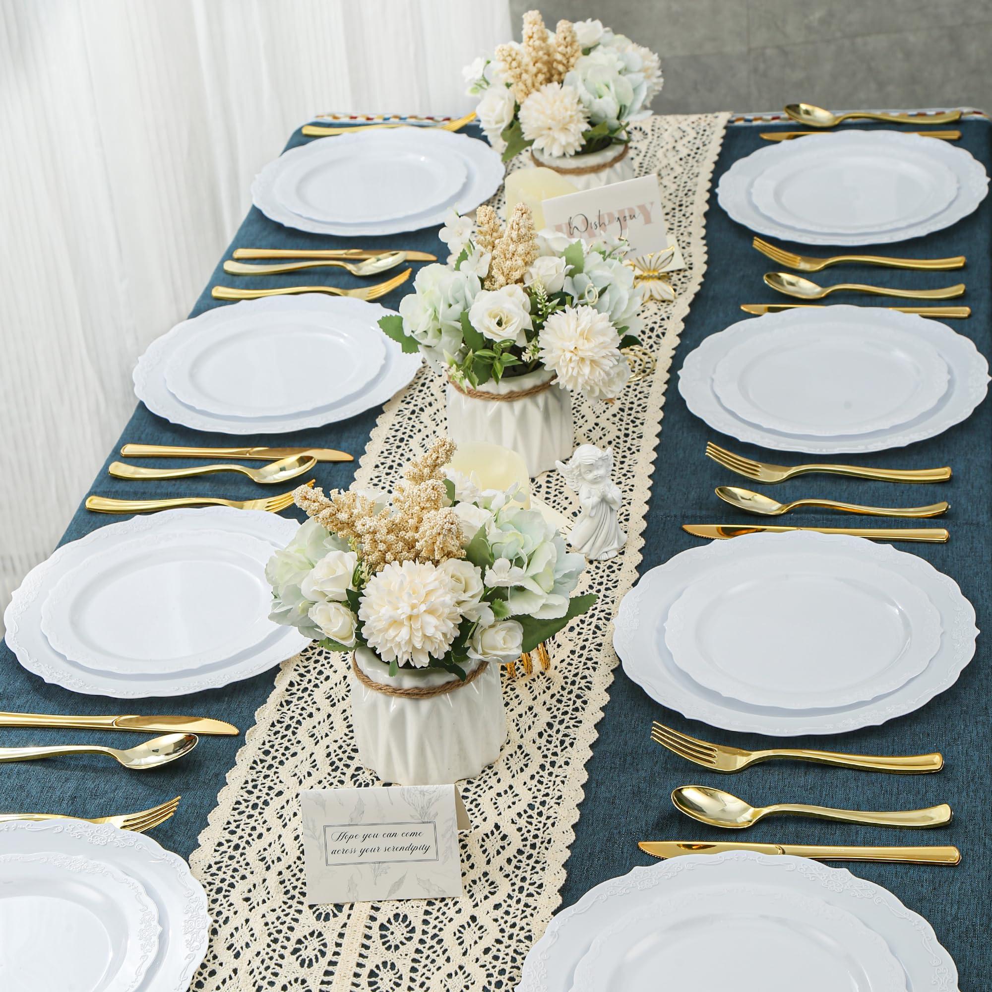 Conflech Conflech 100 Pieces White Plastic Plates - 10.25inch Dinner Disposable Plates - Premium Heavy Duty Hard Disposable Dinner Plates - Party Supplies for Birthdays, Celebrations, Wedding