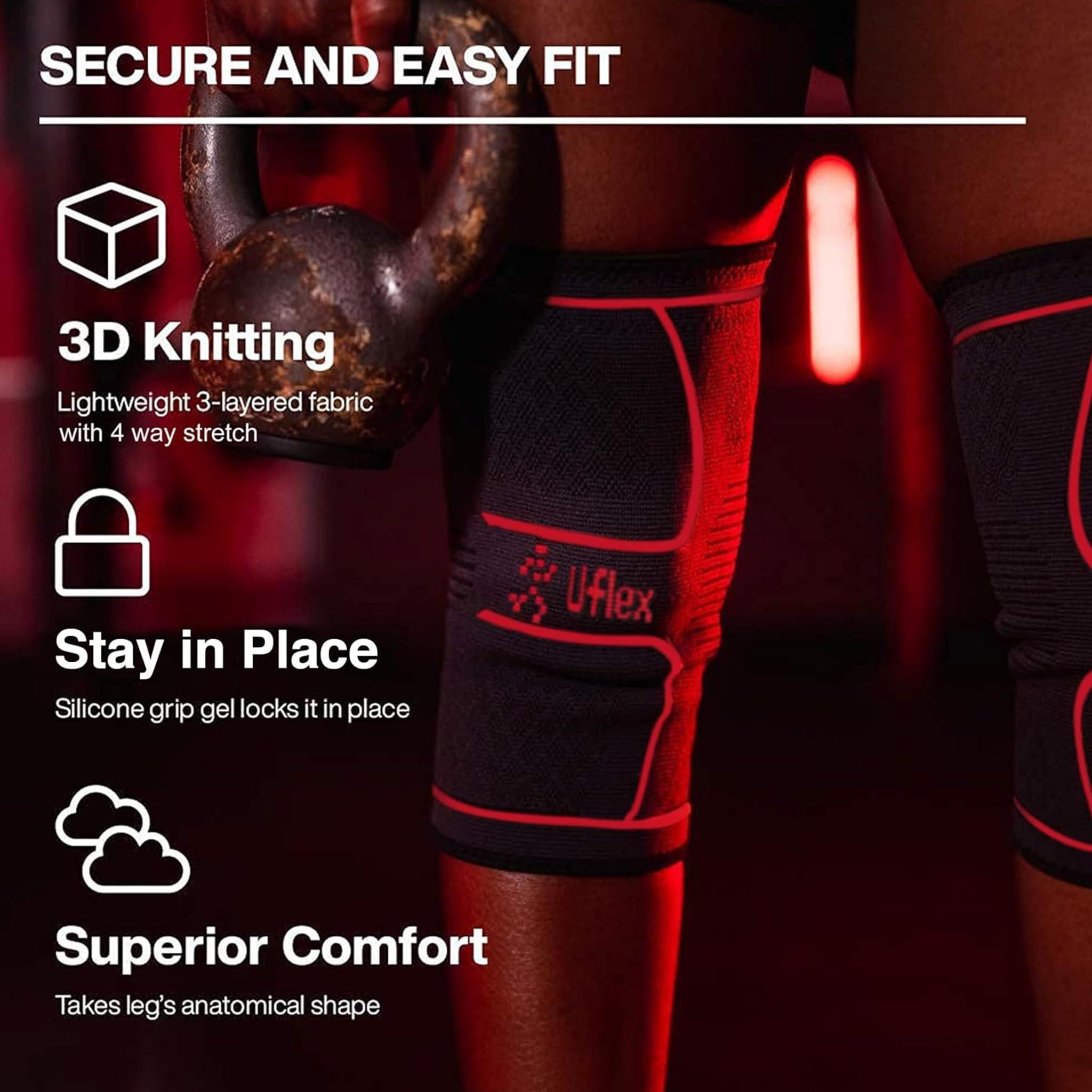 UFlex Athletics UFlex Athletics Knee Compression Sleeve Support for Women and Men - Knee Brace for Pain Relief, Fitness, Weightlifting, Hiking, Sports - Red, X-Large