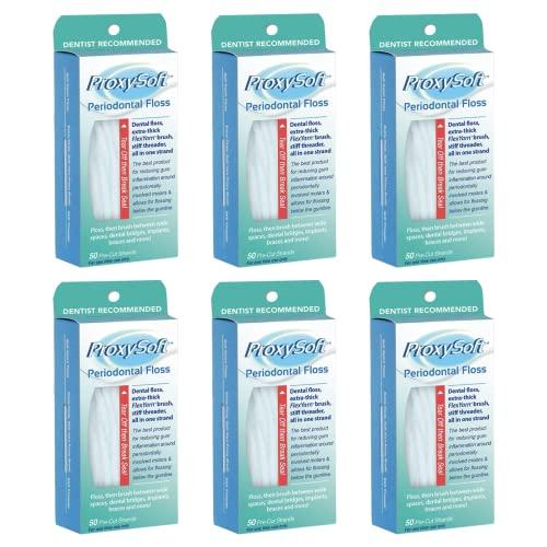 Proxysoft Dental Floss for Braces with Threader and Thick Proxy Brush for Daily Care of Periodontal Disease and Gum Health - Orthodontic Flossers for Braces and Teeth, Periodontal Floss by ProxySoft, Pack of 6