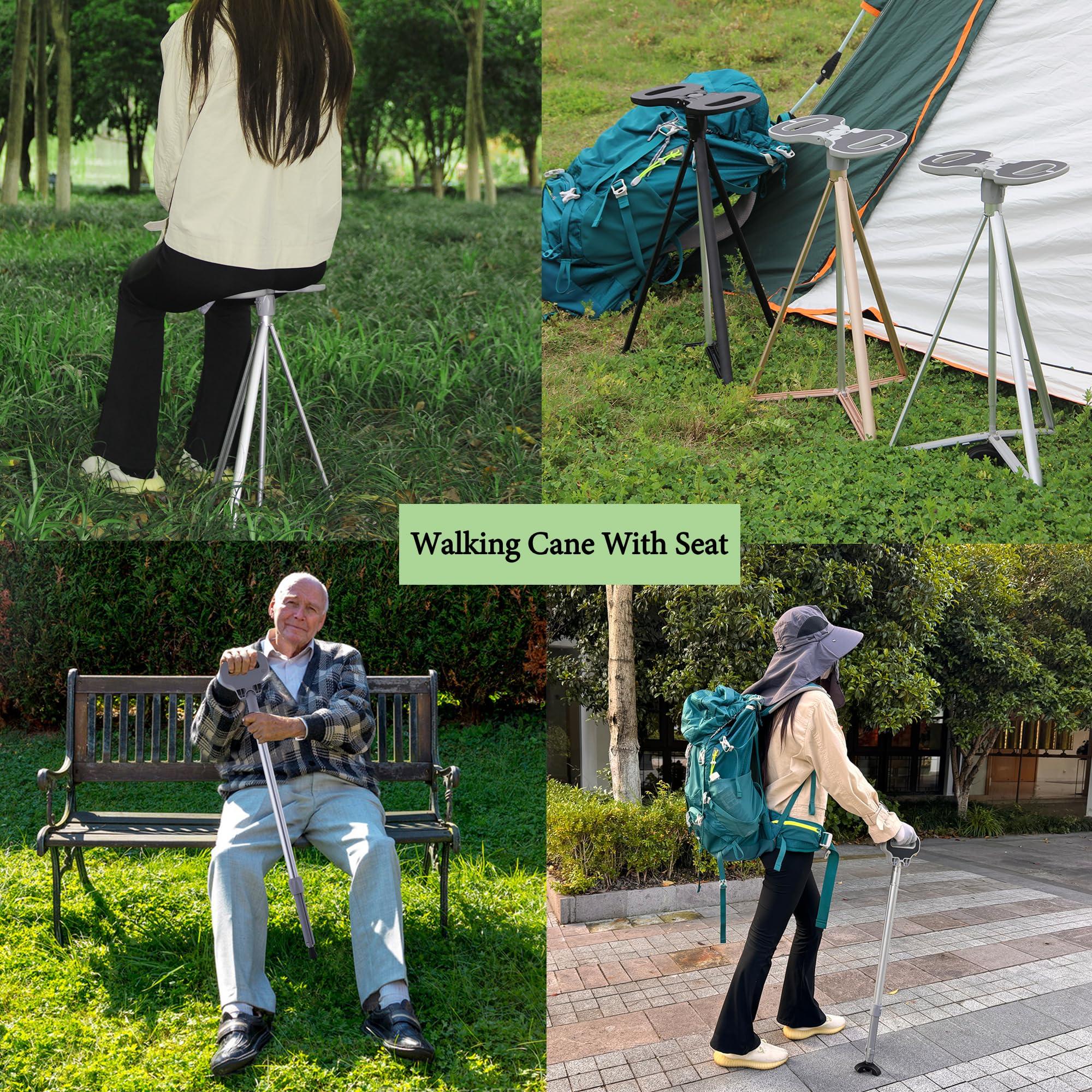 PLOGGING PLOGGING Walking Cane with Seat for Men & Women,Portable Cane Seat with Carry Bag,Lightweight Anti-Slip Walking Stick for Seniors & Adults,Foldable Adjustable Cane Chair for Travel Hiking