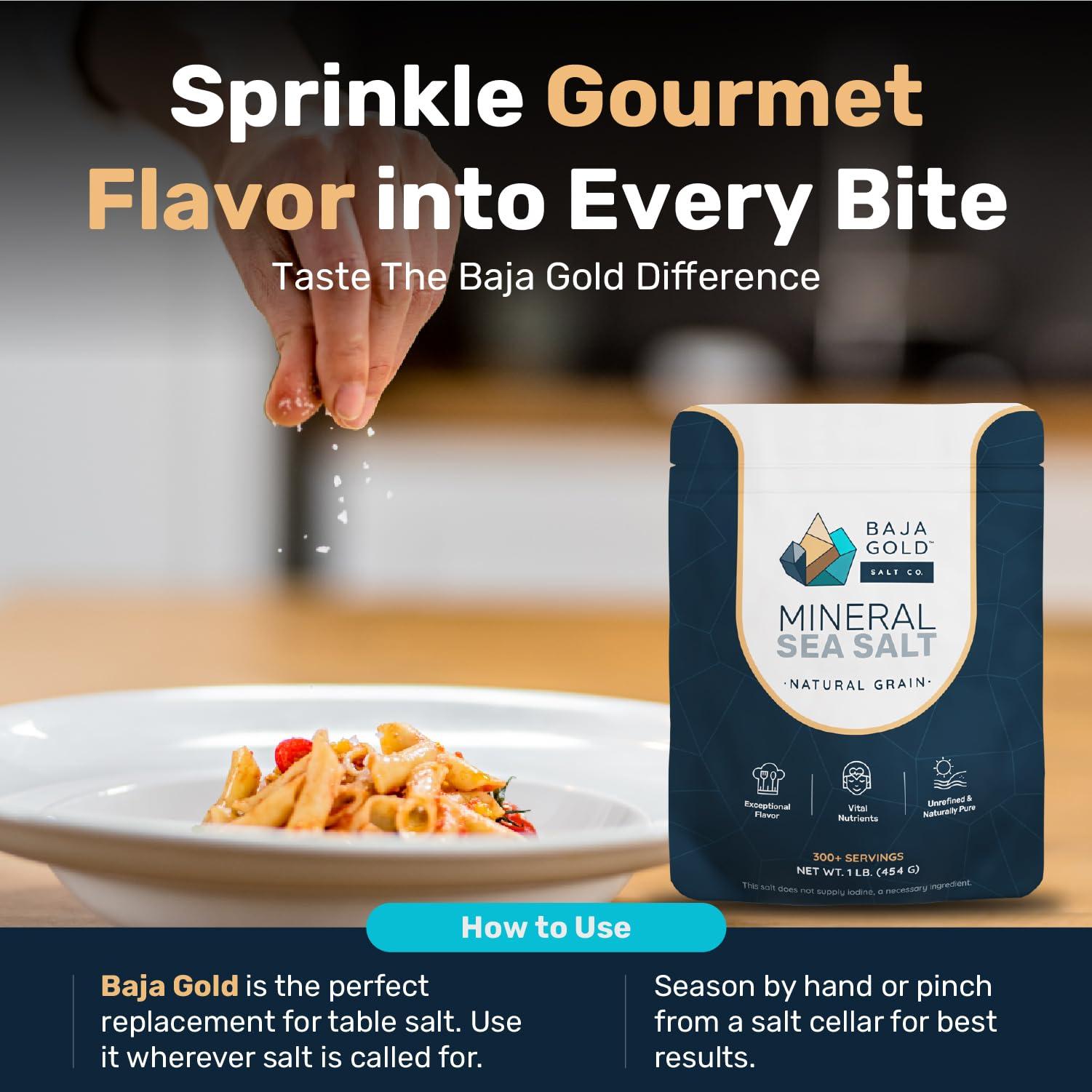 Baja Gold Baja Gold Mineral Sea Salt - Pure & Organic Natural Grain Salt for Cooking & Baking | Low Sodium, Authentic Baja Salt | Ideal for All Culinary Creations | 1 lb. Resealable Bag, 300+ Servings