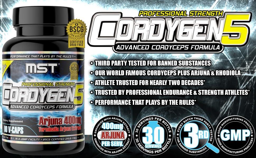 MST MST Millennium Sport Technologies, Cordygen5, US Grown Cordyceps ATP Supplement, Terminalia Arjuna Extract, Preworkout and Pre Endurance, Immune Support, BSCG Certified Drug Free, 90 VCaps