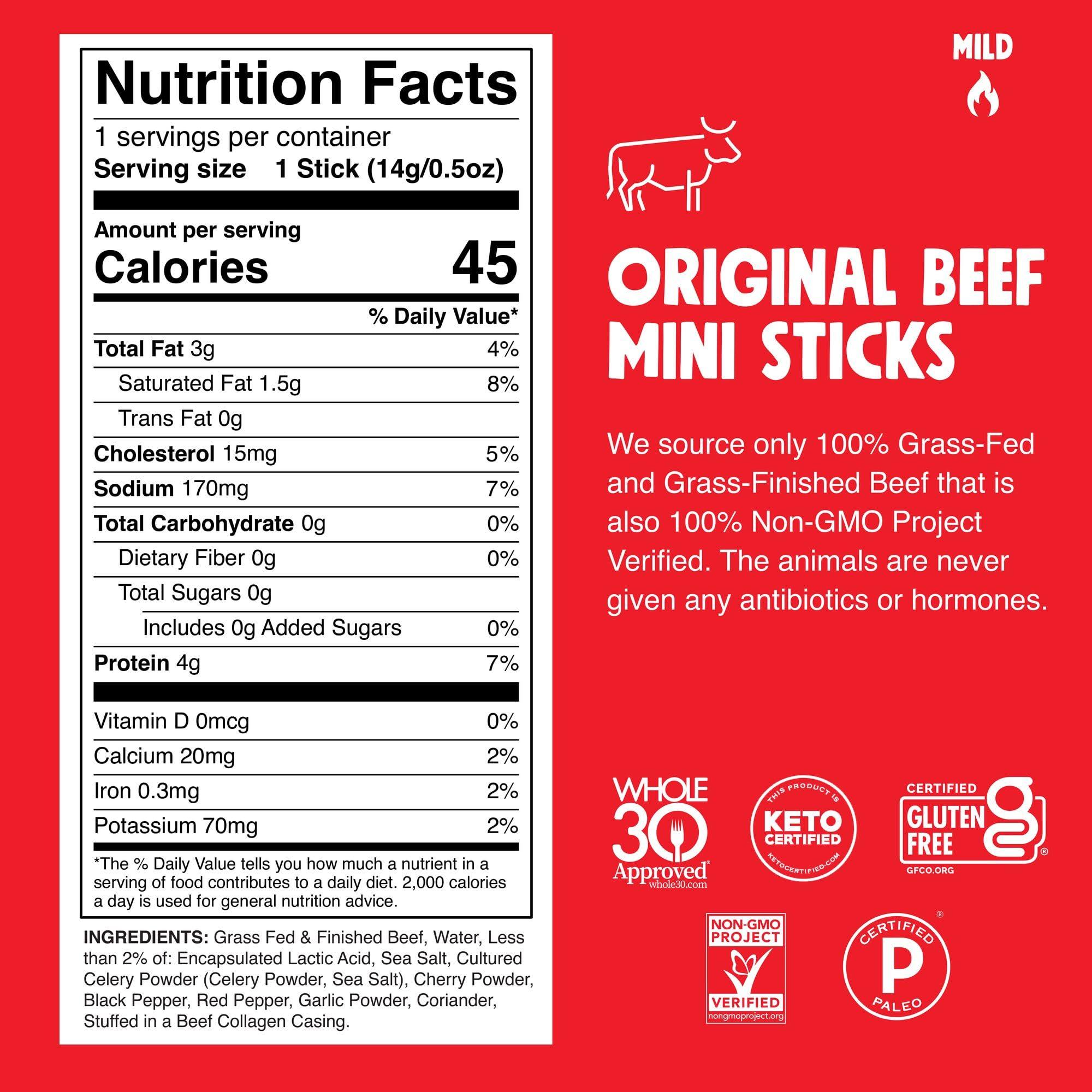 Chomps CHOMPS MINI Grass Fed Beef Jerky Meat Snack Sticks 0.5 Oz, Original Beef (Pack of 6)