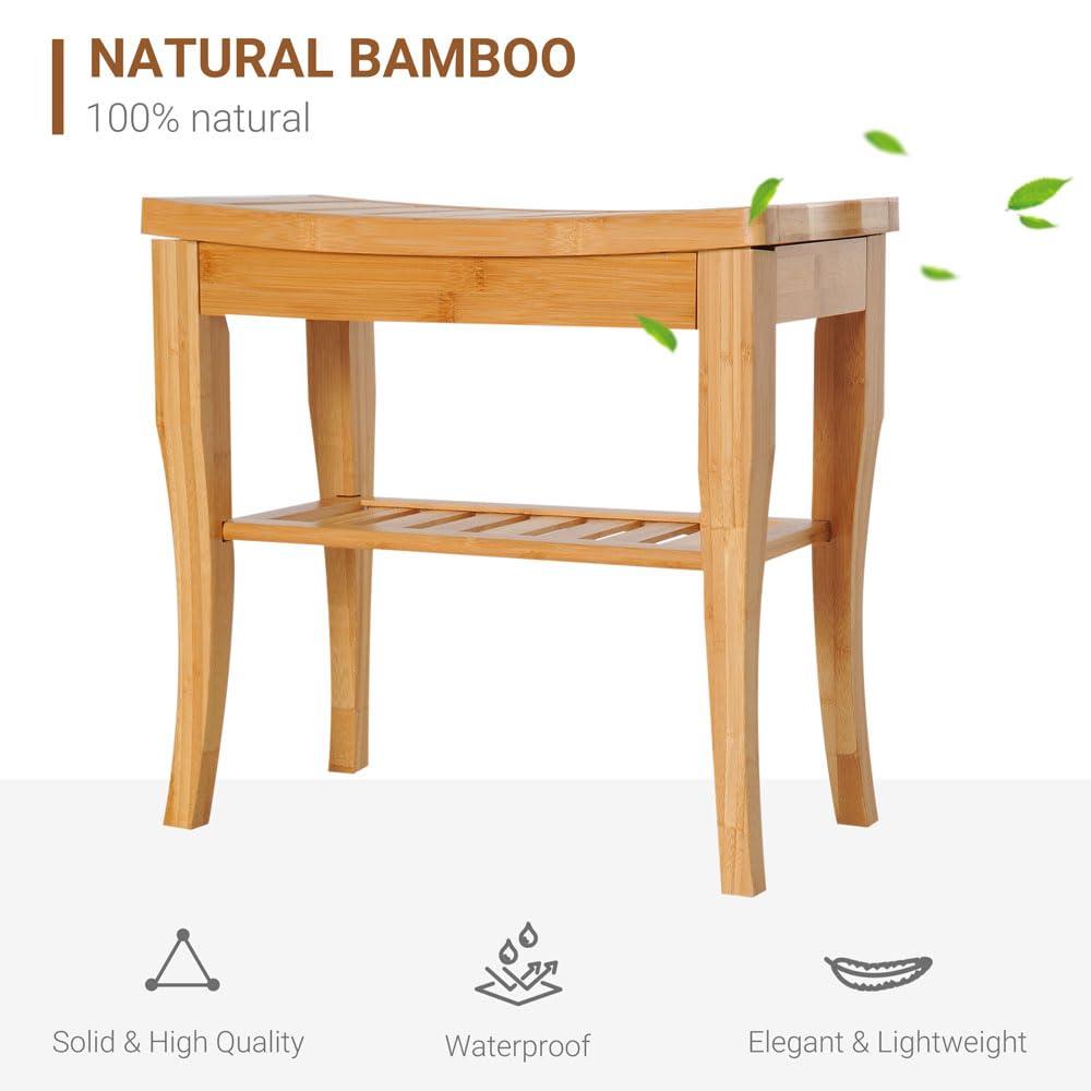 Yone jx je Yone jx je Long Bamboo Shower Bench Seat, 20" Wooden Spa Shower Stool with Underneath Storage Shelf Shoe Organizer,Perfect for Indoor or Outdoor,Natural Wood