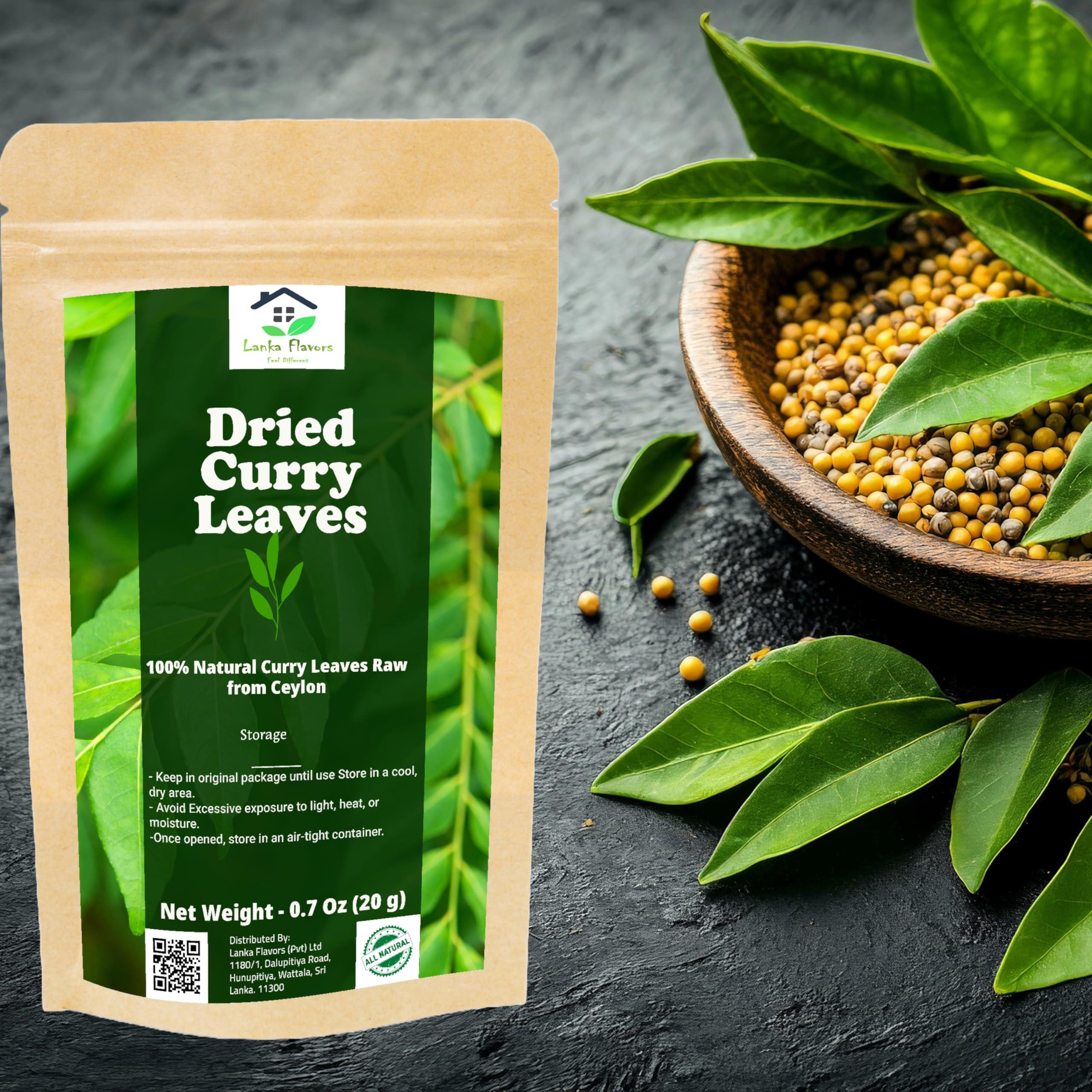 Lanka Flavors Feel Different Dried Curry Leaves 0.7 Oz (20 g) Whole Herbs Leaf for Asian Spices Food Organic Natural Air Dried Kari Patta Aromatic Flavors - Lanka Flavors Feel Different