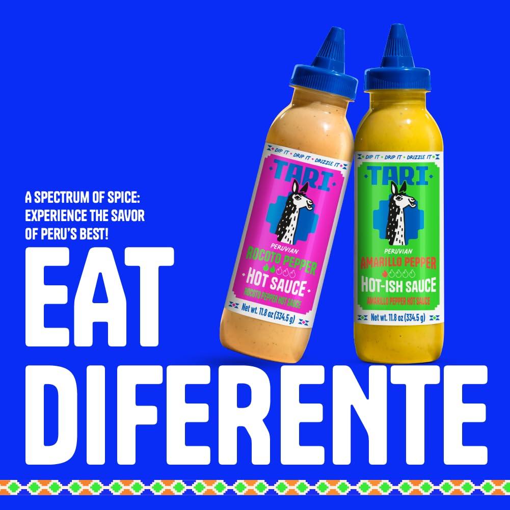 TARI Tari Hot Sauce - Peruvian Aji Amarillo - Perfect for Burgers, Tacos, Eggs, Chicken & more - 11.8 oz