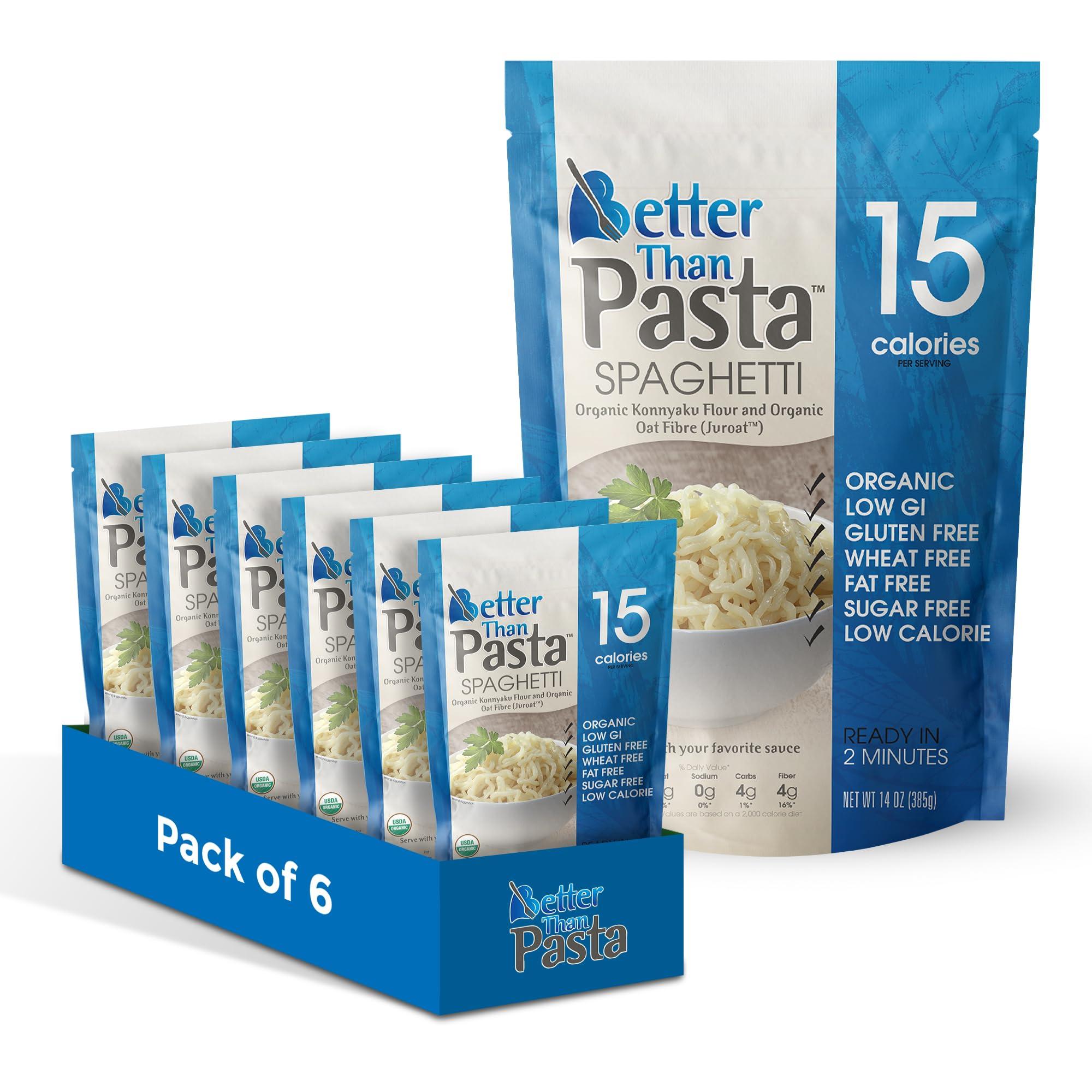 Better Than Noodles Better Than Pasta Spaghetti - Certified USDA Organic, Vegan, Gluten-Free, Non-GMO, Konjac, ZERO Net Carbs, Paleo, Keto and Diabetic Friendly, Shirataki, Fully Cooked, Low Calorie, 14 Ounces (6 Pack)