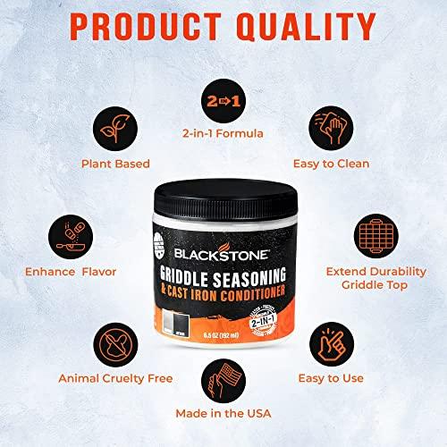 SATISFYING CUSTOMERS Blackstone 2-IN-1 Griddle & Cast Iron Seasoning Conditioner 6.5 OZ Effective Seasoning Rub Formula Food Safe Easy to Use Cleaner & Conditioner with Satisfying Customers Travel Tissue (2Pack)