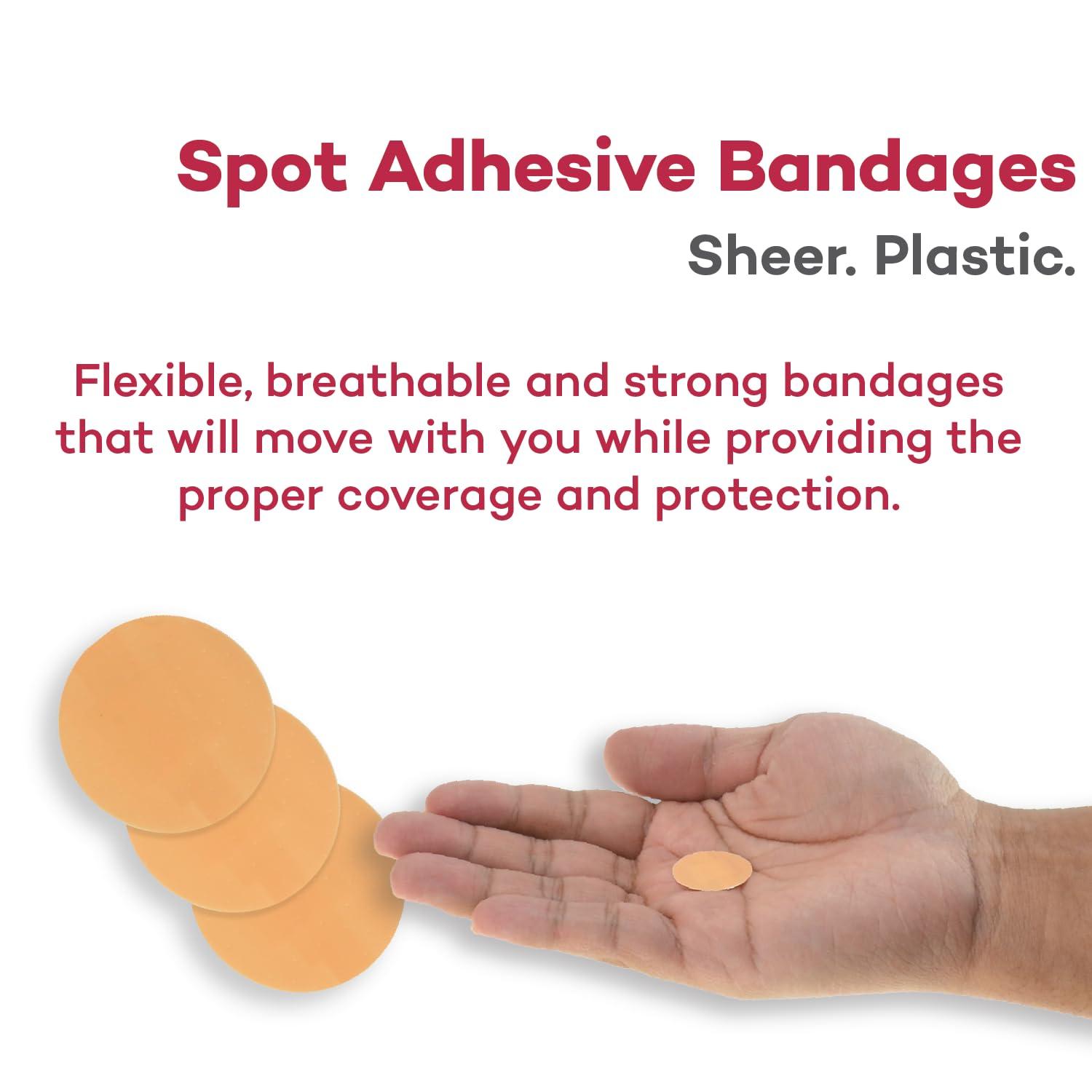 Dealmed Dealmed Sheer Plastic Spot Bandages  7/8 Small Round Sterile Strips, Adhesive Outer with Non-Stick Pad, Latex Free, Wound Care for First Aid Kit, 100 per Box (2 Pack)