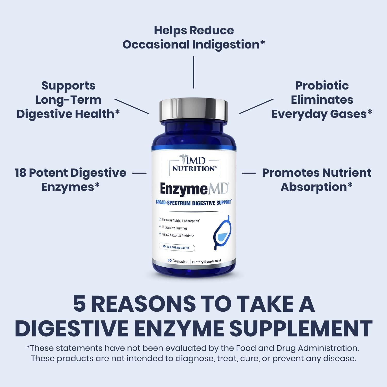 1MD Nutrition 1MD Nutrition EnzymeMD - Digestive Enzymes Supplement - Doctor Formulated | 18 Plant-Based Enzymes - Gas & Bloating Support | 120 Capsules (2-Pack)
