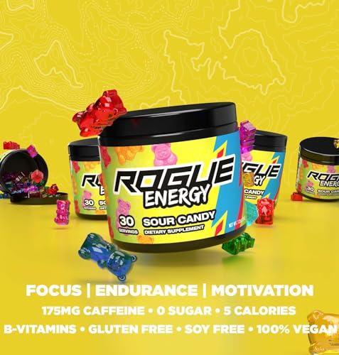 Rogue Energy Rogue Energy Energy Drink Powder for Long Gaming Hours - Energy Powder for Mental Focus - Sugar & Gluten Free - Gaming Supplement with Caffeine & Vitamins - Made in USA (Sour Candy - 40 Servings)
