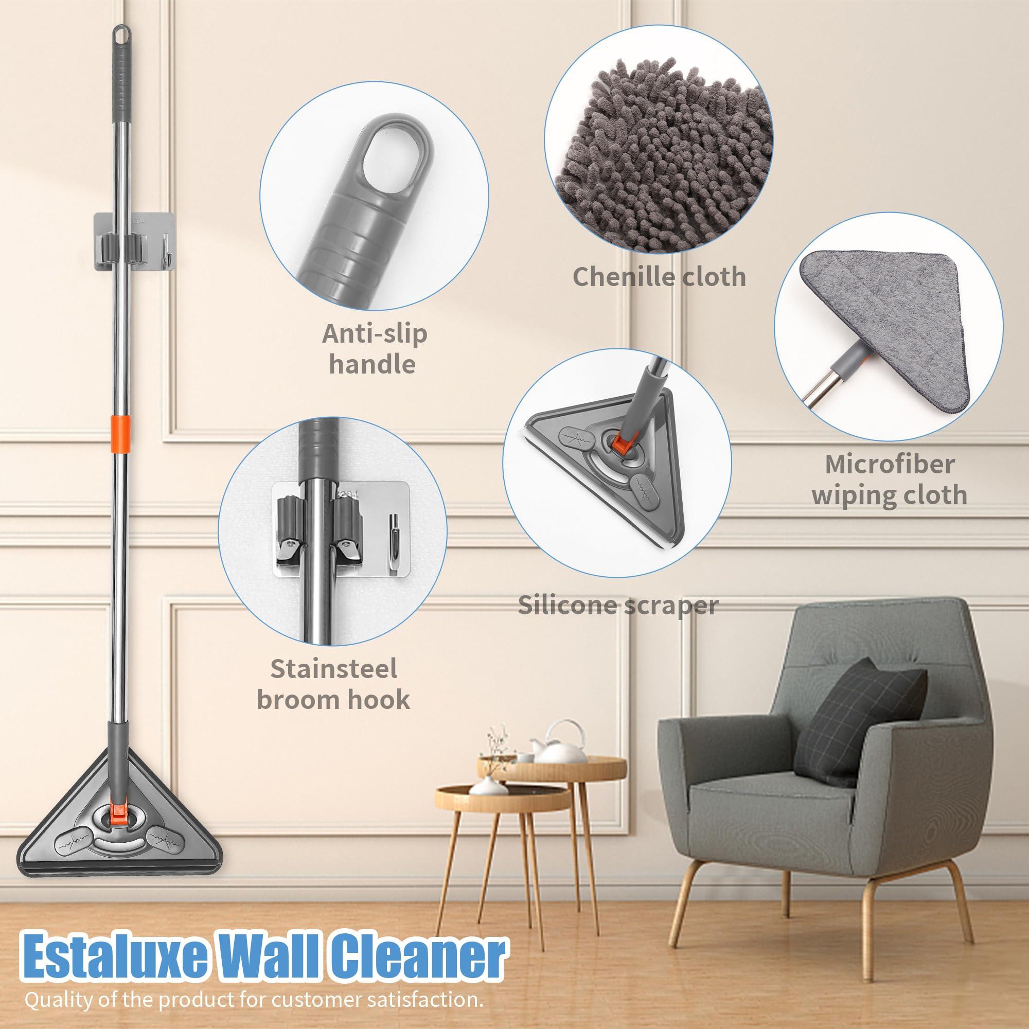 Generic ESTALUXE 85\" Wall Mop Cleaner with Long Handle and Stainless Steel Hook - 180 Rotating Wall Cleaner - Duster Tool for Walls, Multifunctional Scrapper, Ceiling, Windows and Floor with Extension Poles