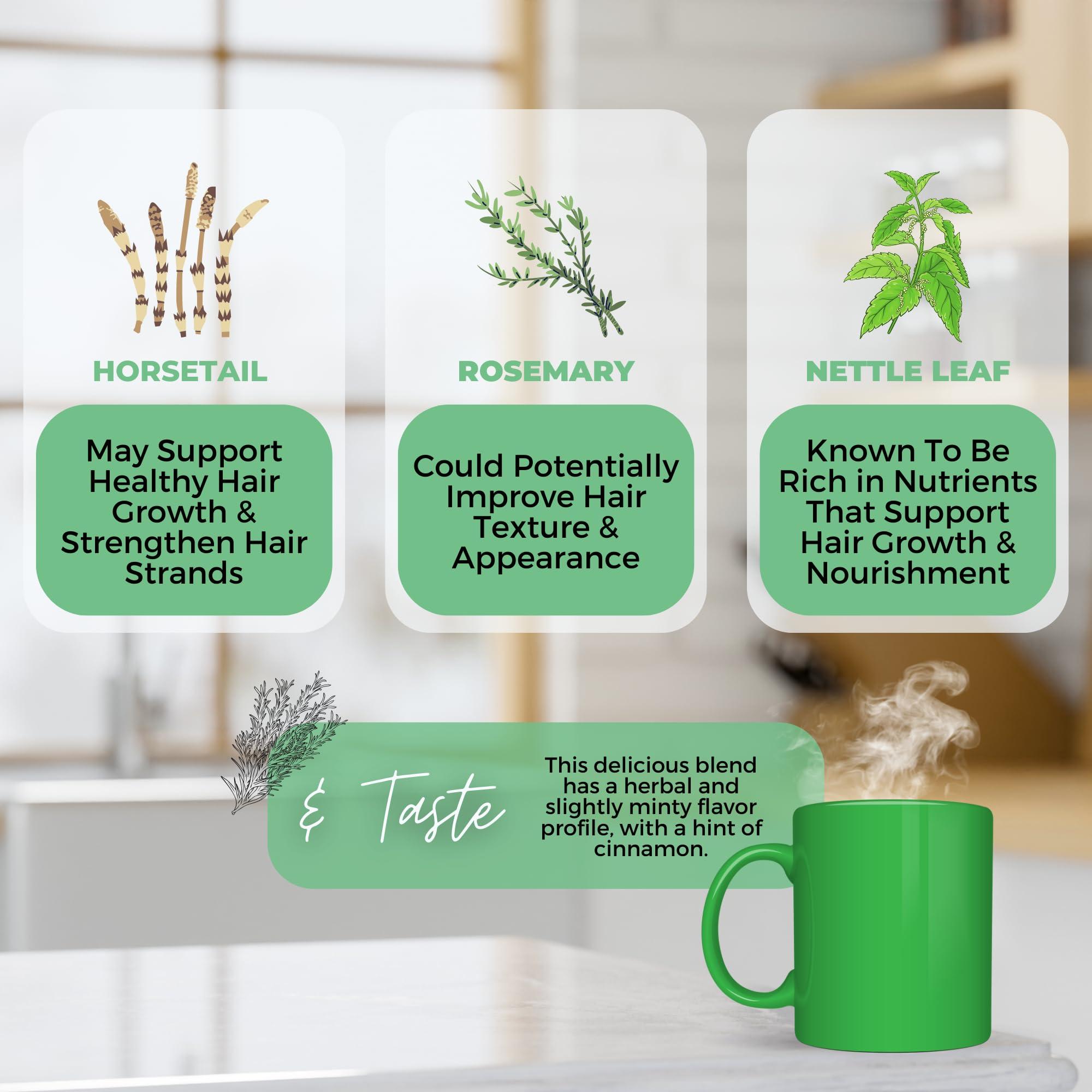 Get Green, Human Healthy Hair Growth Loose Leaves Tea w/ Horsetail, Nettle Leaf, Rosemary For Strong Resilient Hair & Scalp | Organic Herbal Tea | 2 oz (57 gram) | Decaf, Vegan, Healthy, No Caffeine, Herbs, ZERO