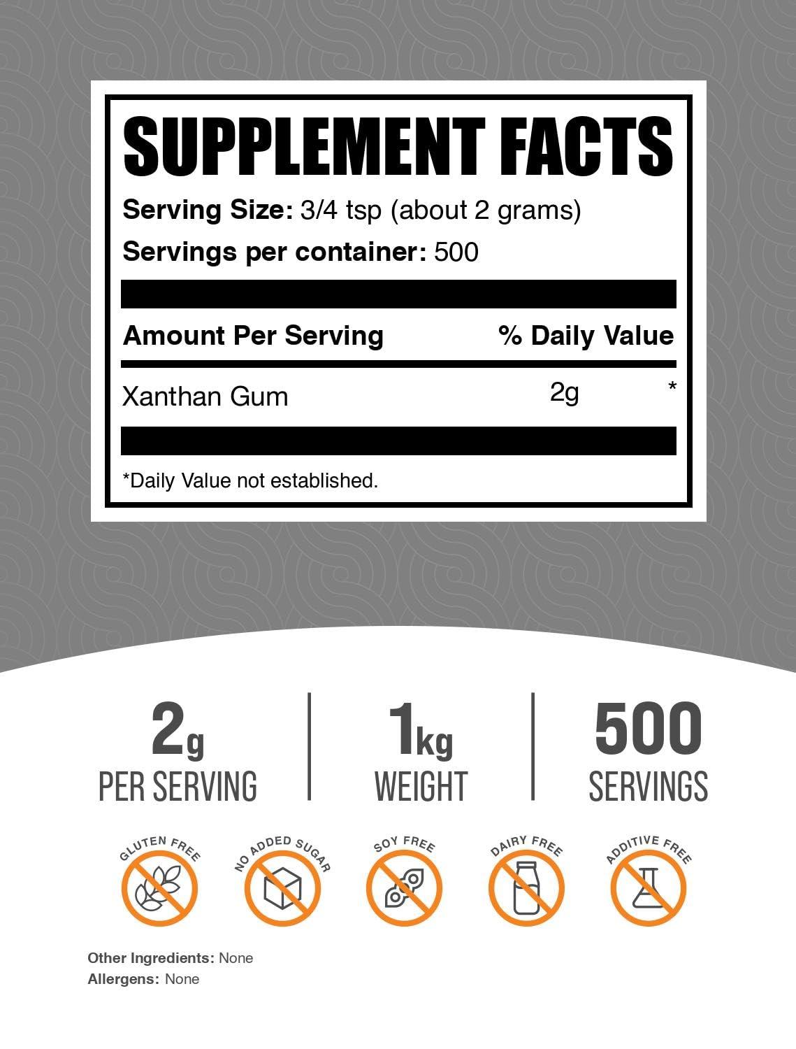 BULKSUPPLEMENTS.COM BulkSupplements.com Xanthan Gum Powder - Xanthan Gum Thickener, Xanthan Gum for Baking - Xanthan Gum Gluten Free, Food Grade, 2g per Serving, 1kg (2.2 lbs) (Pack of 1)