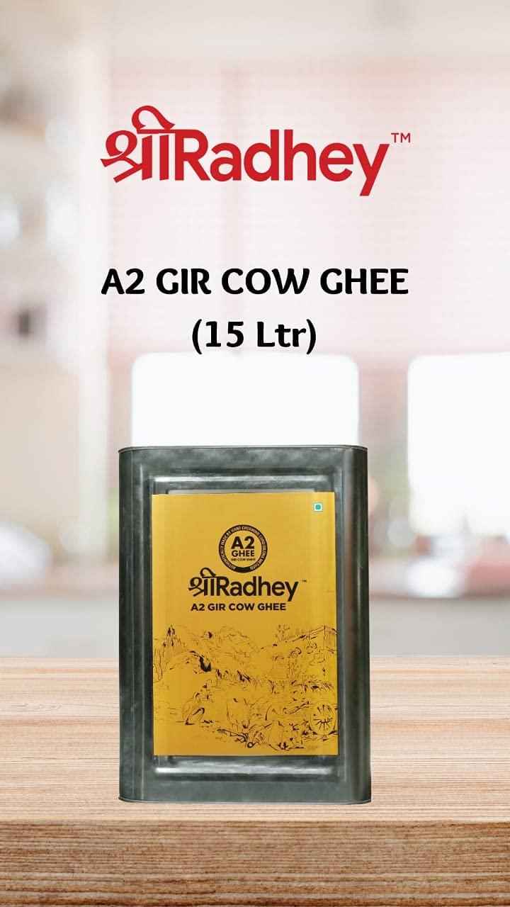 Shree Radhey Shree Radhey A2 Bilona Gir Cow Ghee | 15 Kg | Traditional Bilona Method | Cultured | Pure | Natural | Gluten free | Keto Friendly | Food Grade TIN