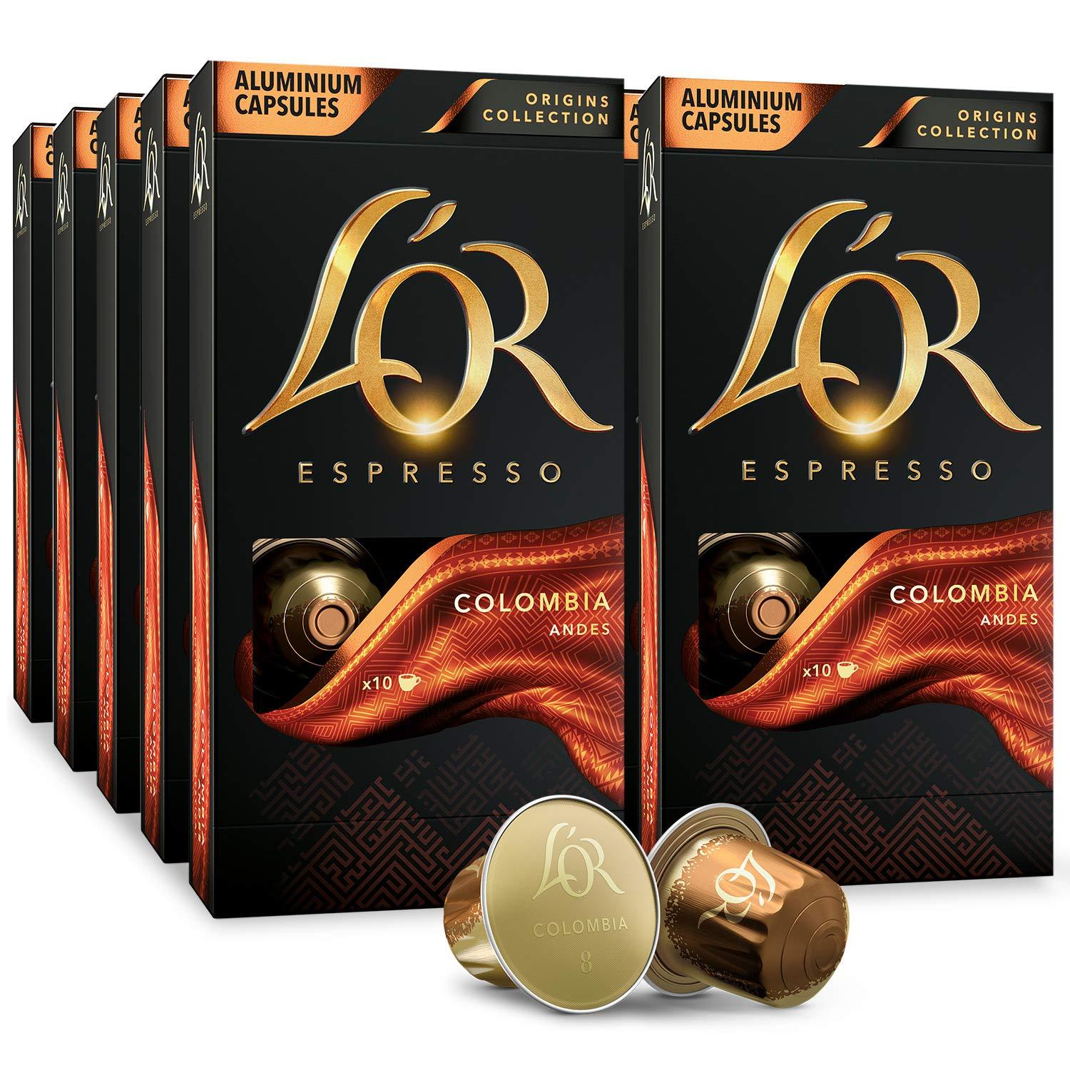L'OR L'OR Espresso Capsules, 100 Count Colombia, Single-Serve Aluminum Coffee Capsules Compatible with the L'OR BARISTA System & Nespresso Original Machines