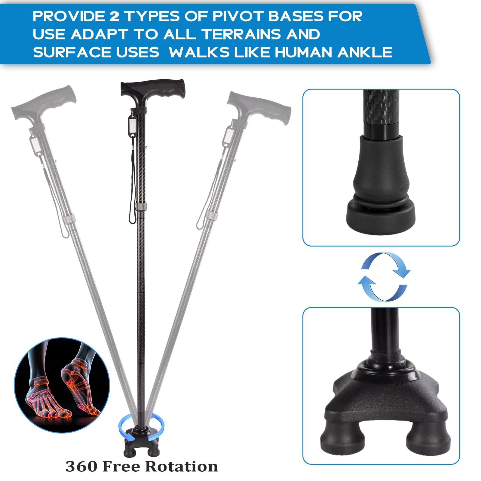 ZeptX ZeptX Folding Walking Quad Cane for Men and Women,Collapsible Ultra Lightweight Sturdy Height Adjustable Nonslip Rubber Tips Walking Canes,Collapsible Walking Sticks for Seniors & Adults [Black]