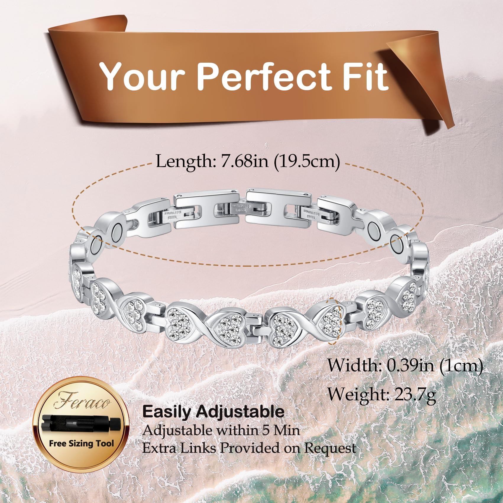 Feraco Feraco Ultra Strength Magnetic Bracelets for Women with 3800 Gauss Magnets, Stainless Steel Magnet Bracelet, Adjustable with Sizing Tool