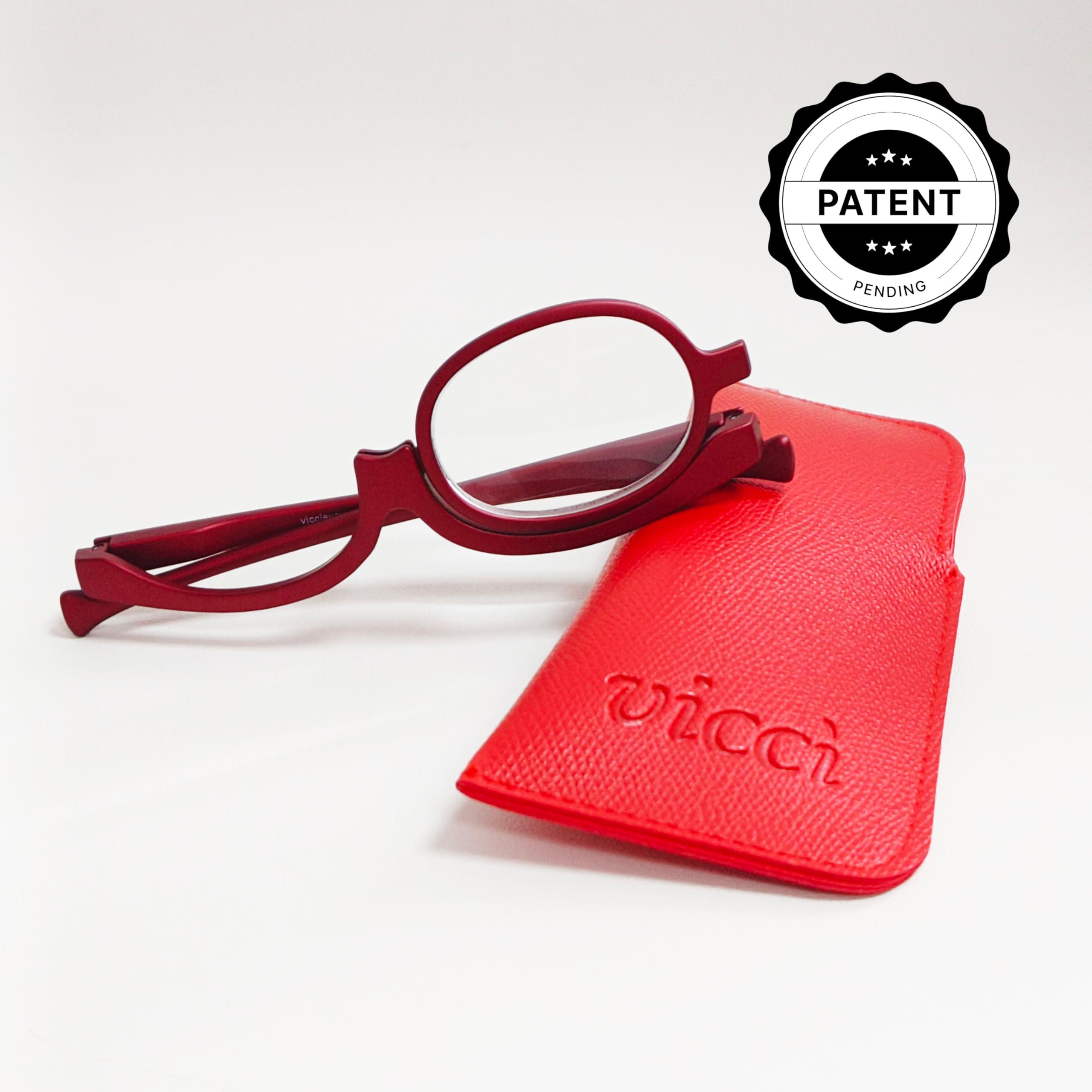VICCI VICCI Makeup Reading Glasses | Cosmetic Readers Flip Up Lens Magnifying Eyeglasses for Women | Dual-Purpose Functionality, Lightweight Makeup Glasses | Offering Distortion-Free Vision +3.5 | Red