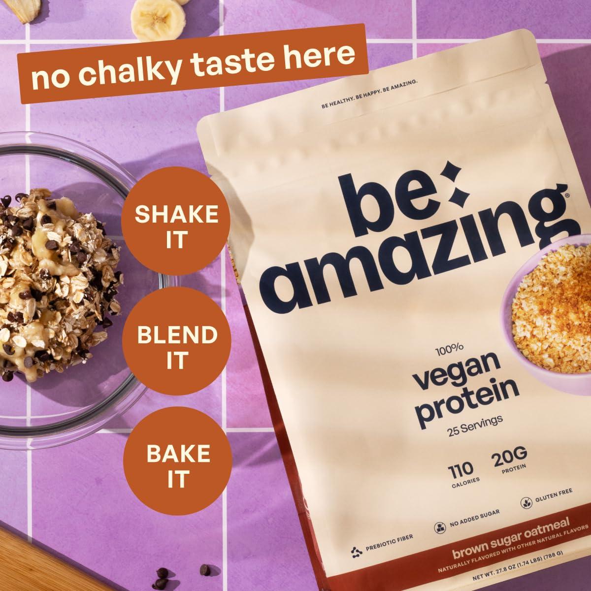 BEAM BEAM Be Amazing Vegan Protein Powder | 20g Plant-Based Protein with Prebiotics Fibers | Sugar-and-Gluten-Free Shake Mix, Low Carb Non-Dairy Smoothie | Brown Sugar Oatmeal, 25 Servings