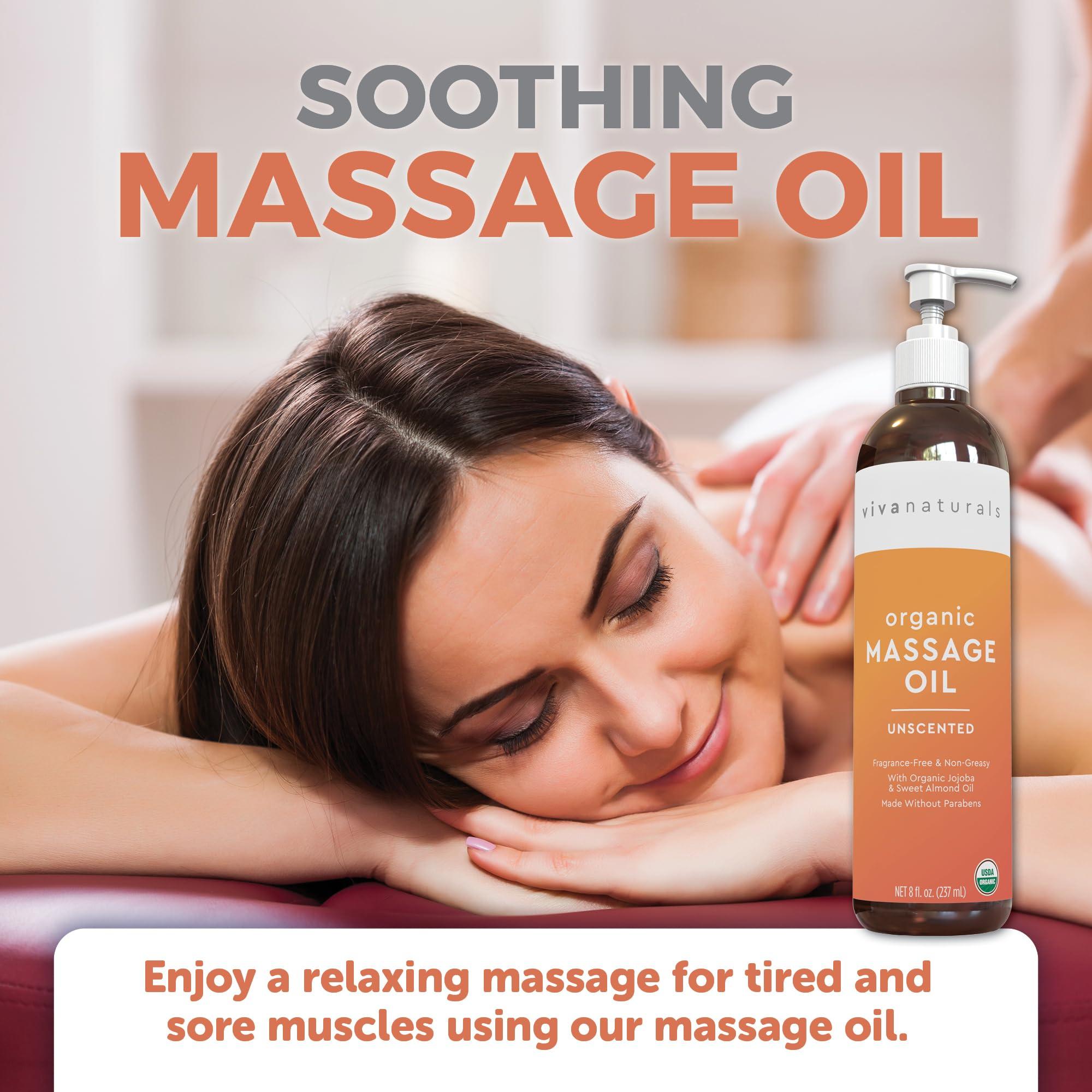 Viva Naturals Viva Naturals Organic Massage Oil (8 fl. oz.) - Unscented Body Massage Oil for Massage Therapy - Perfect for Home & Professional Massages - Non-Greasy and Non-Sticky Formula