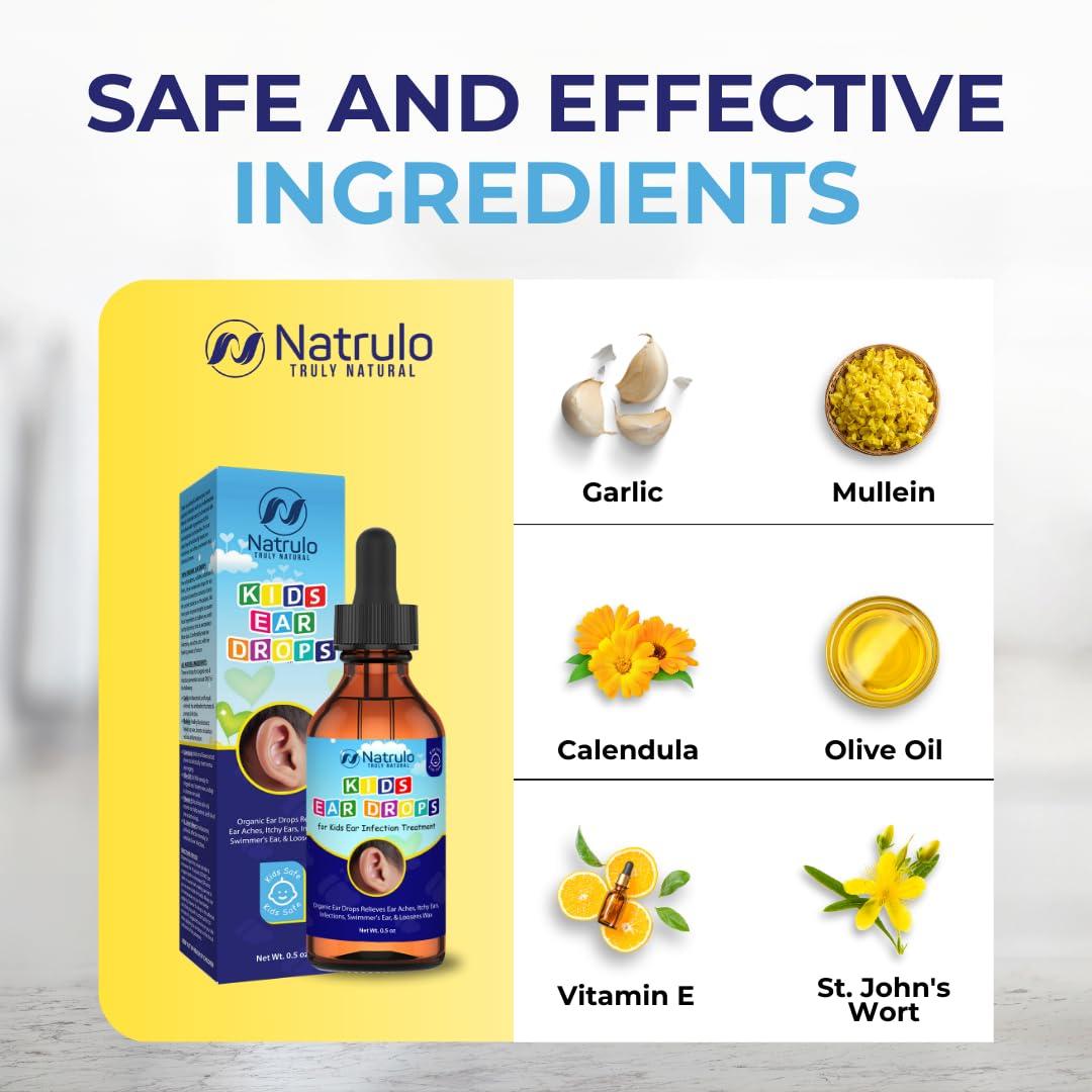 Natrulo Natrulo Natural Ear Drops for Kids Ear Infection Treatment Organic Children Ear Oil Drops Relieves Ear Aches, Itchy Ears, Infections, Swimmer's Ear, & Loosens Wax Kids Safe, Made in USA