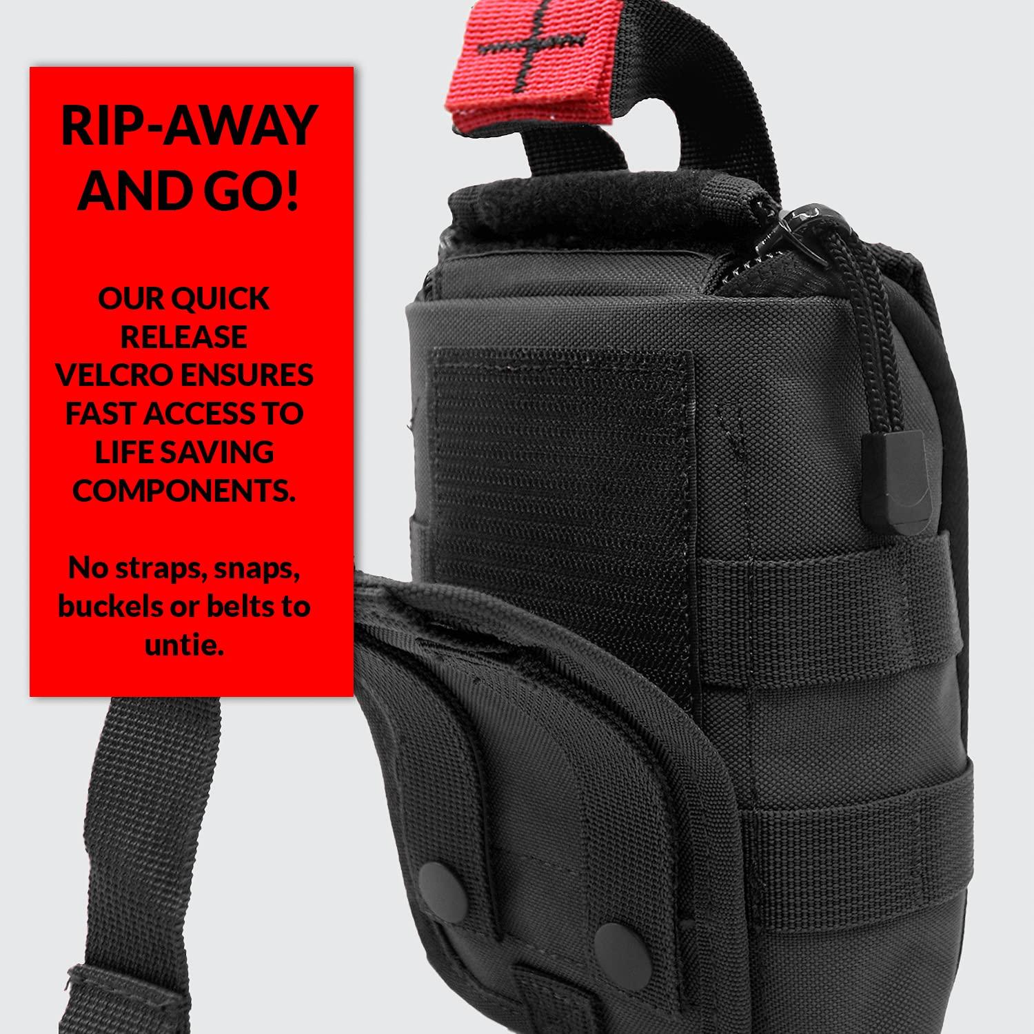 MediTac Meditac Premium Tactical Trauma IFAK Kit with Celox Hemostatic Granules, SOF Tourniquet and Pressure Bandage in Molle Pouch, Bleeding Control Kit (Black)