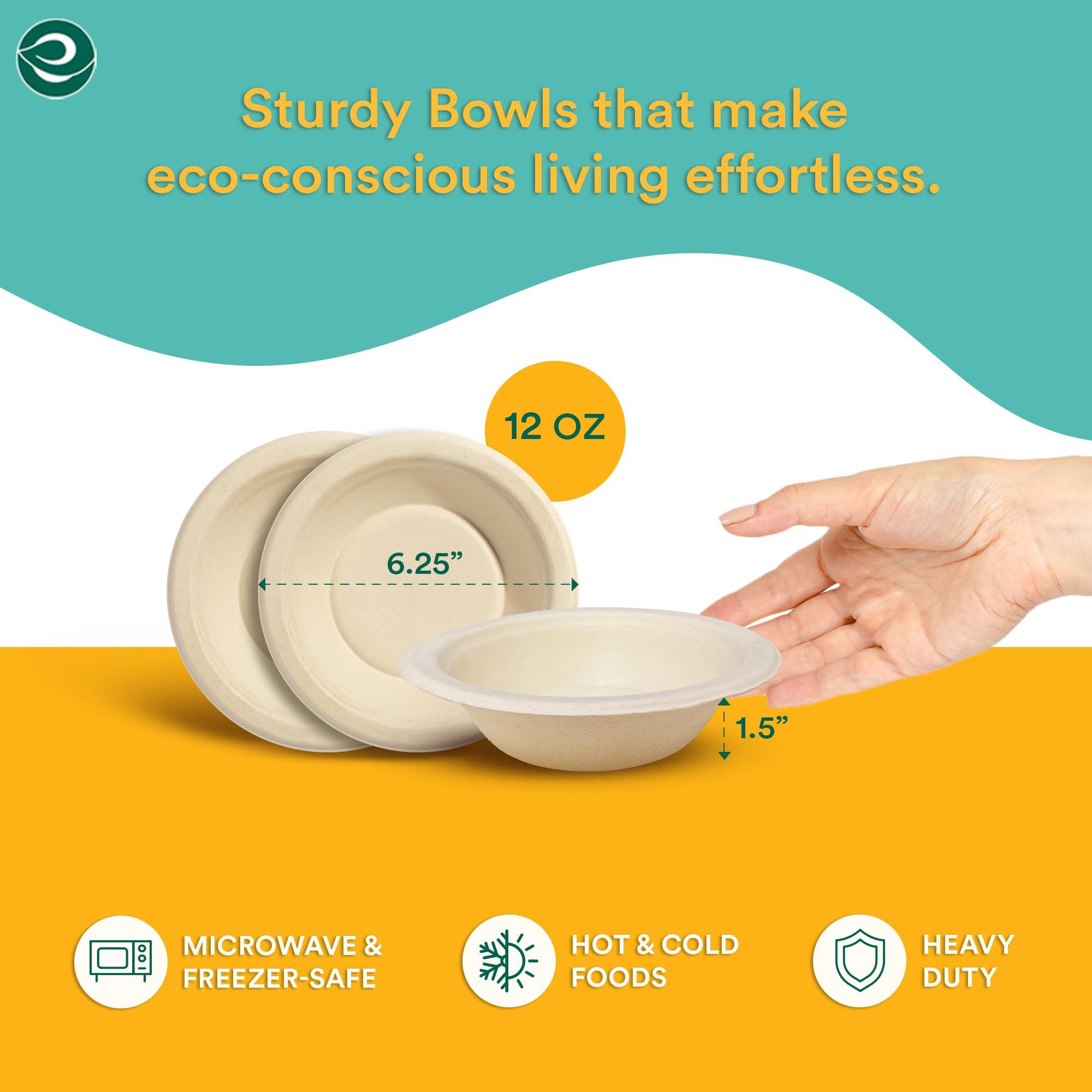ECO SOUL ECO SOUL 100% Compostable 12 Oz Soup Bowls [4 Packs of 100] Disposable dessert bowls I Heavy duty paper bowl I Eco-friendly salad bowl I Biodegradable large Bowls