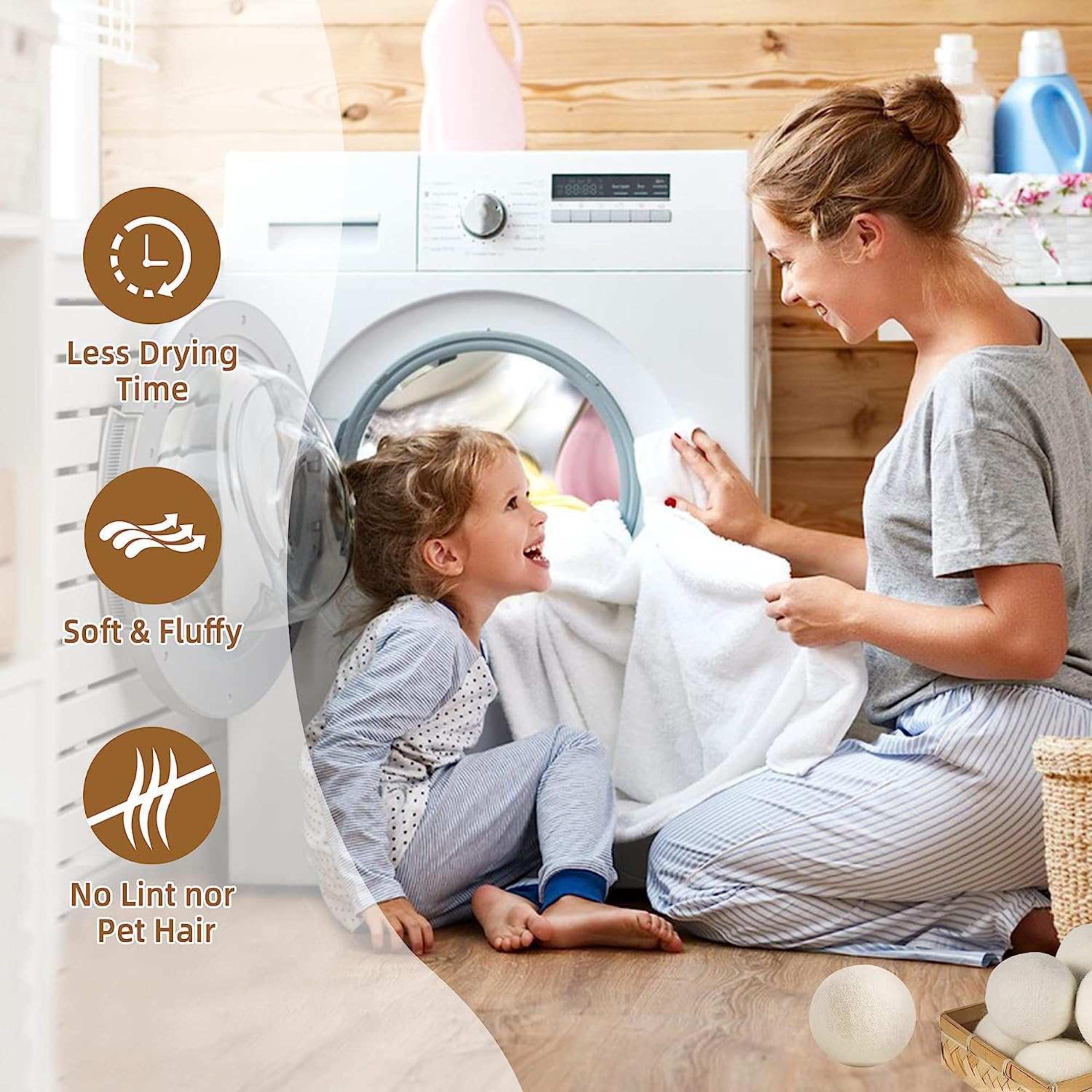 B0CMN1GKHV Wool Dryer Ball 100% Organic Wool from New Zealand. Natural Fabric Softener, Reusable, Reduces Clothing Wrinkles ans Saves Drying Time (Pack of 6)
