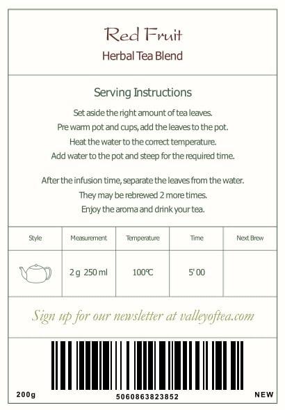 Valley of Tea Red Berry Organic Fruit Tea - Fruit Tea Tisane - Fruity Herbal Infusion - Red Berries Tea Red Berry Tea Red Fruits Tea 200g