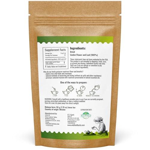 WILDFIELD HERBS 1.8 oz. Linden Tea Dried Linden Flower Tea Herbal (Tilia cordata) - 50g Linden Flowers Tea Herb Lipa