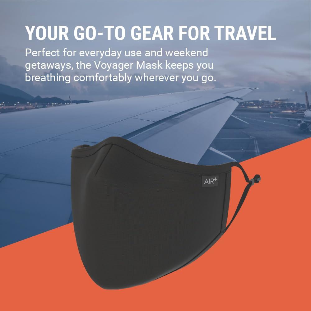 AIR+ AIR+ Reusable Face Mask, Multi-Layer, Washable, Breathable, for Men & Women, Anti-fog for Glasses, Adjustable Ear Loops, Black Large