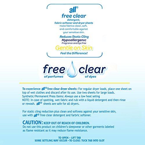 all all Fabric Softener Dryer Sheets for Sensitive Skin, Free Clear, 80 Count