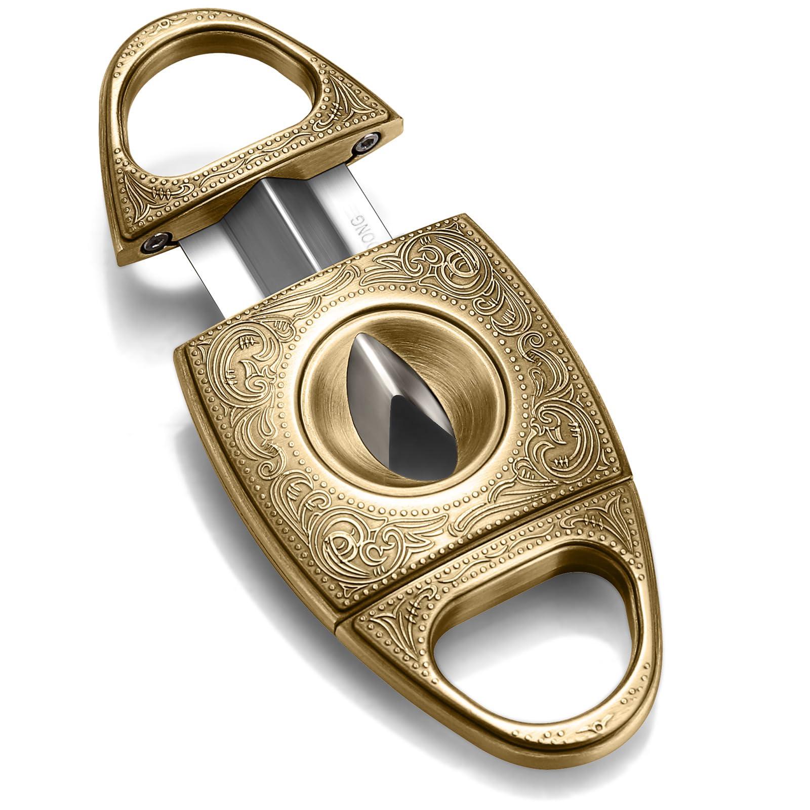hancigar HANCIGAR V-Cut Cigar Cutter Stainless Steel Vintage Carved Cigar Guillotine Scissors Sharp Edge with Gift Box (Bronze) Gifts for Men